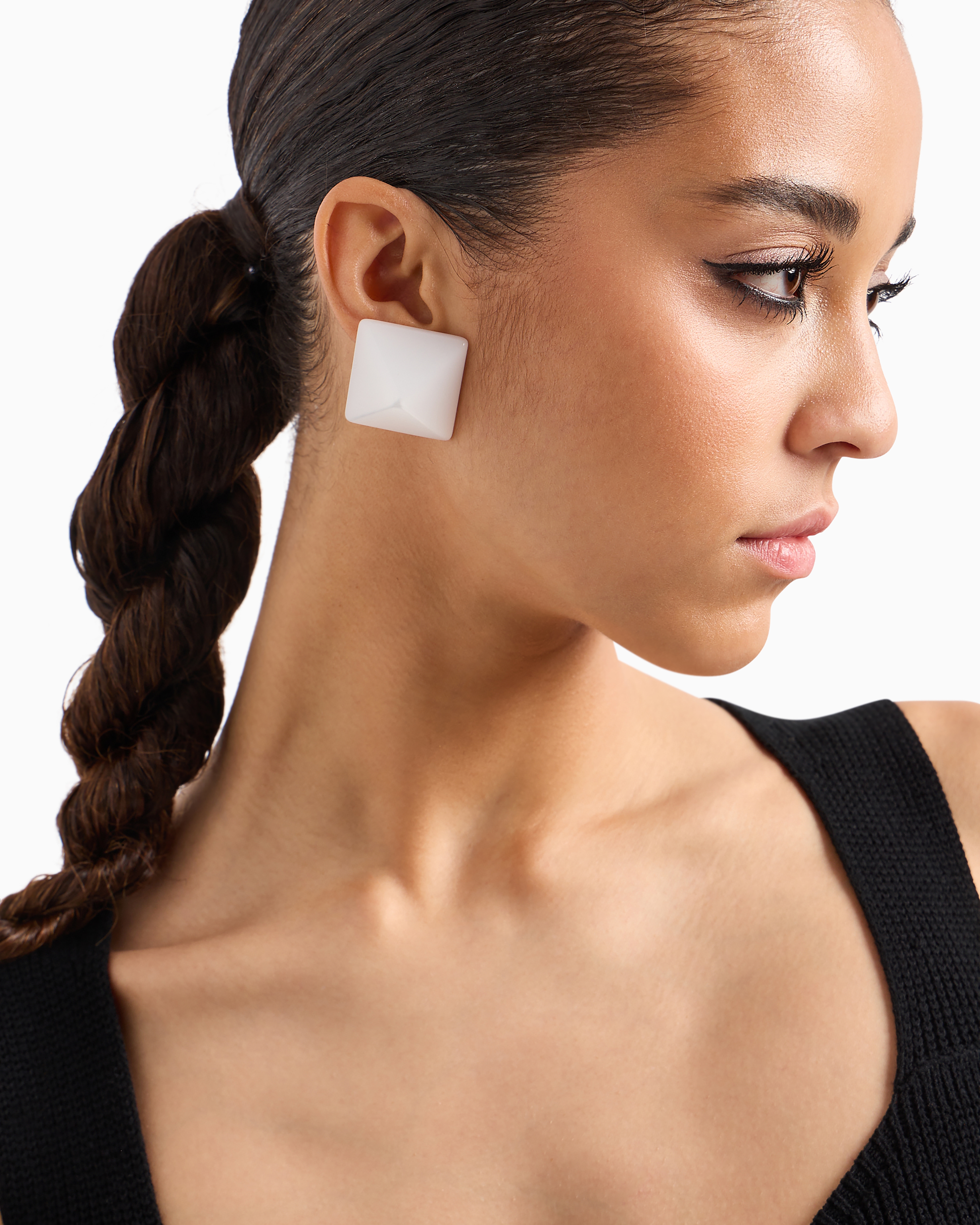 Emporio Armani Official Store Oversize Square Faceted Earrings In White