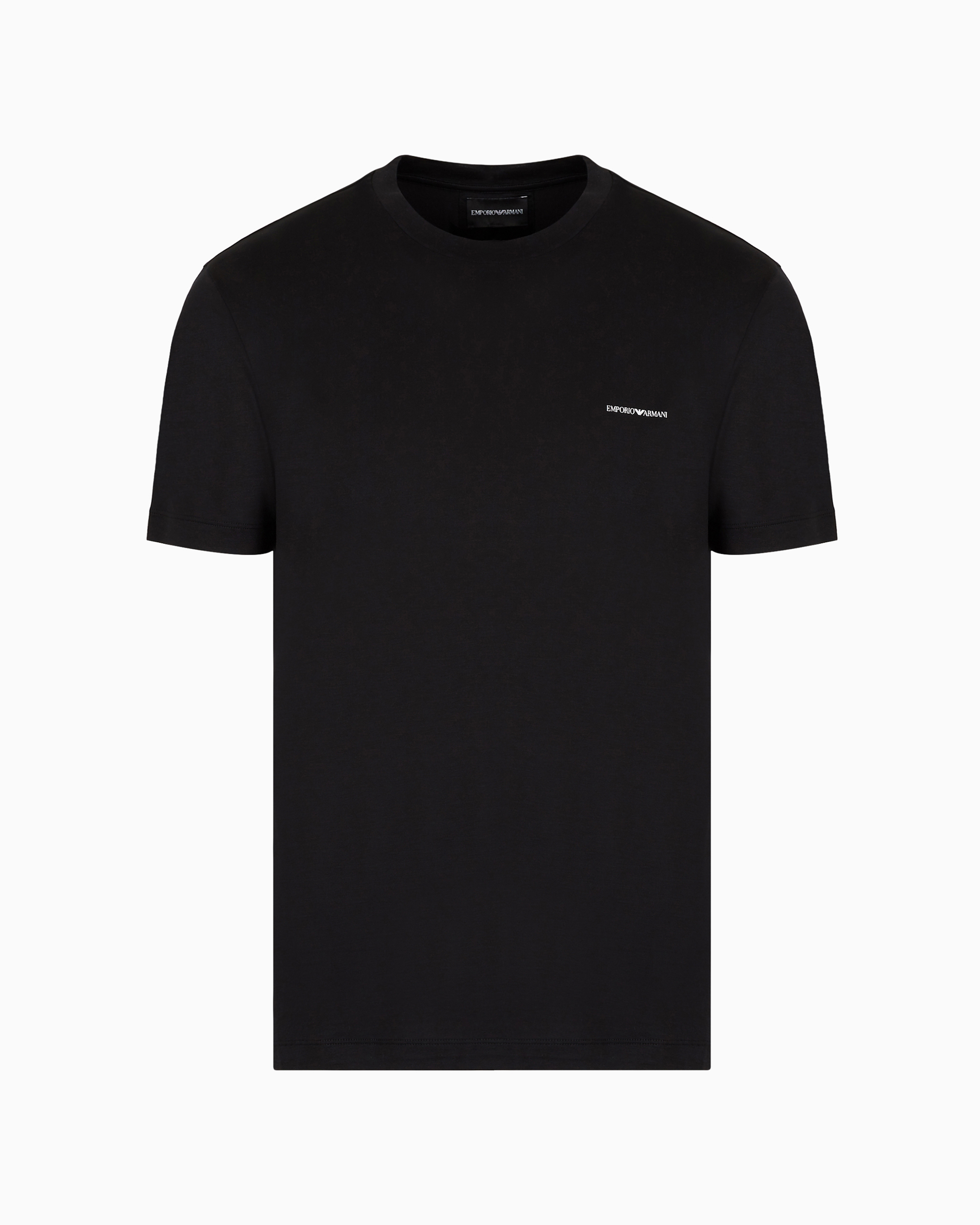 Emporio Armani Black T-shirt With Logo Lettering On The Front In Cotton And Lyocell Blend Man In Black