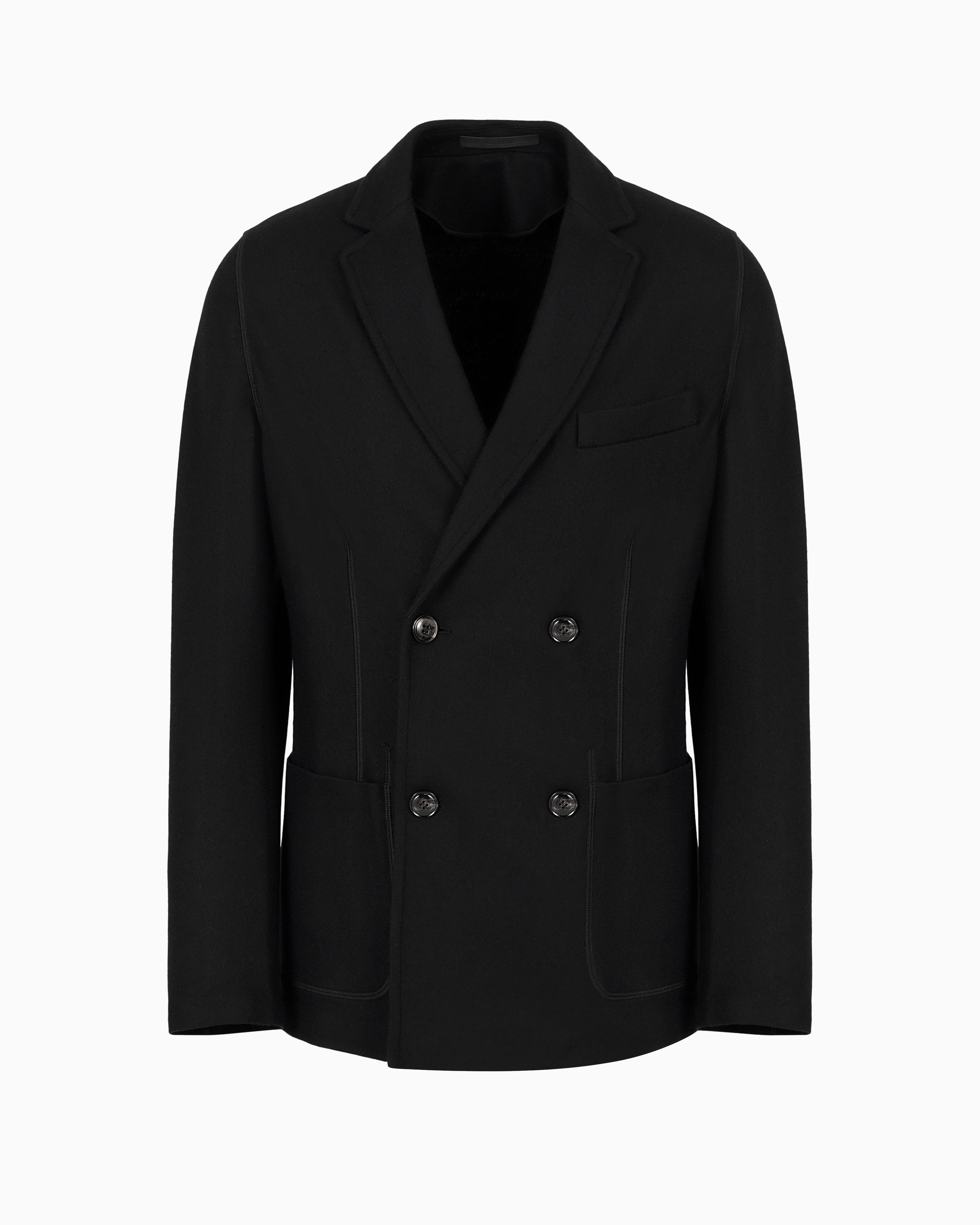 Giorgio Armani Official Store Icon Double-breasted Jacket In Fulled Cashmere Interlock In Black