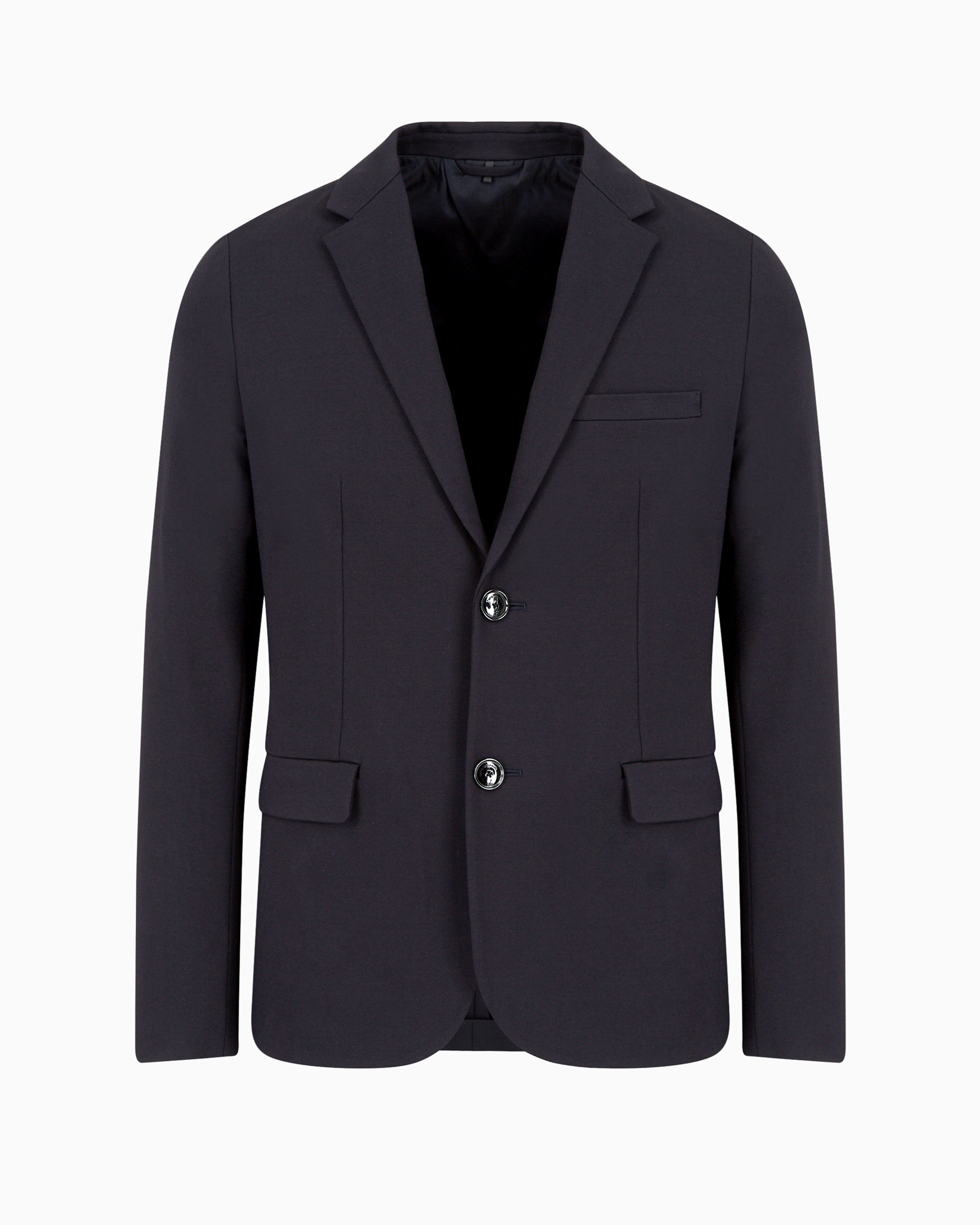 Emporio Armani Stitched-jersey Single-breasted Jacket In Navy Blue