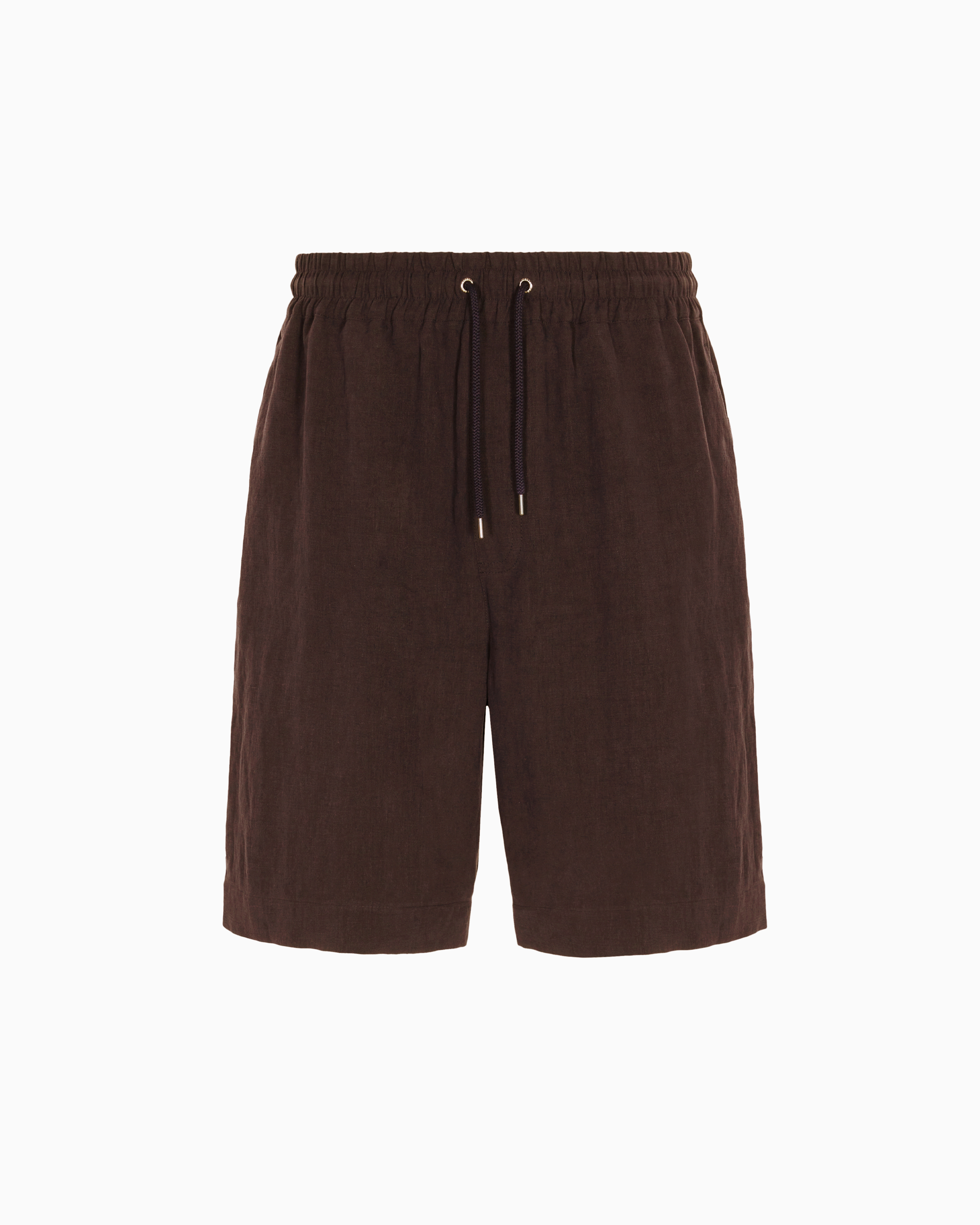 Giorgio Armani Official Store Bermuda Sans Pinces En Toile De Pur Lin In Marron