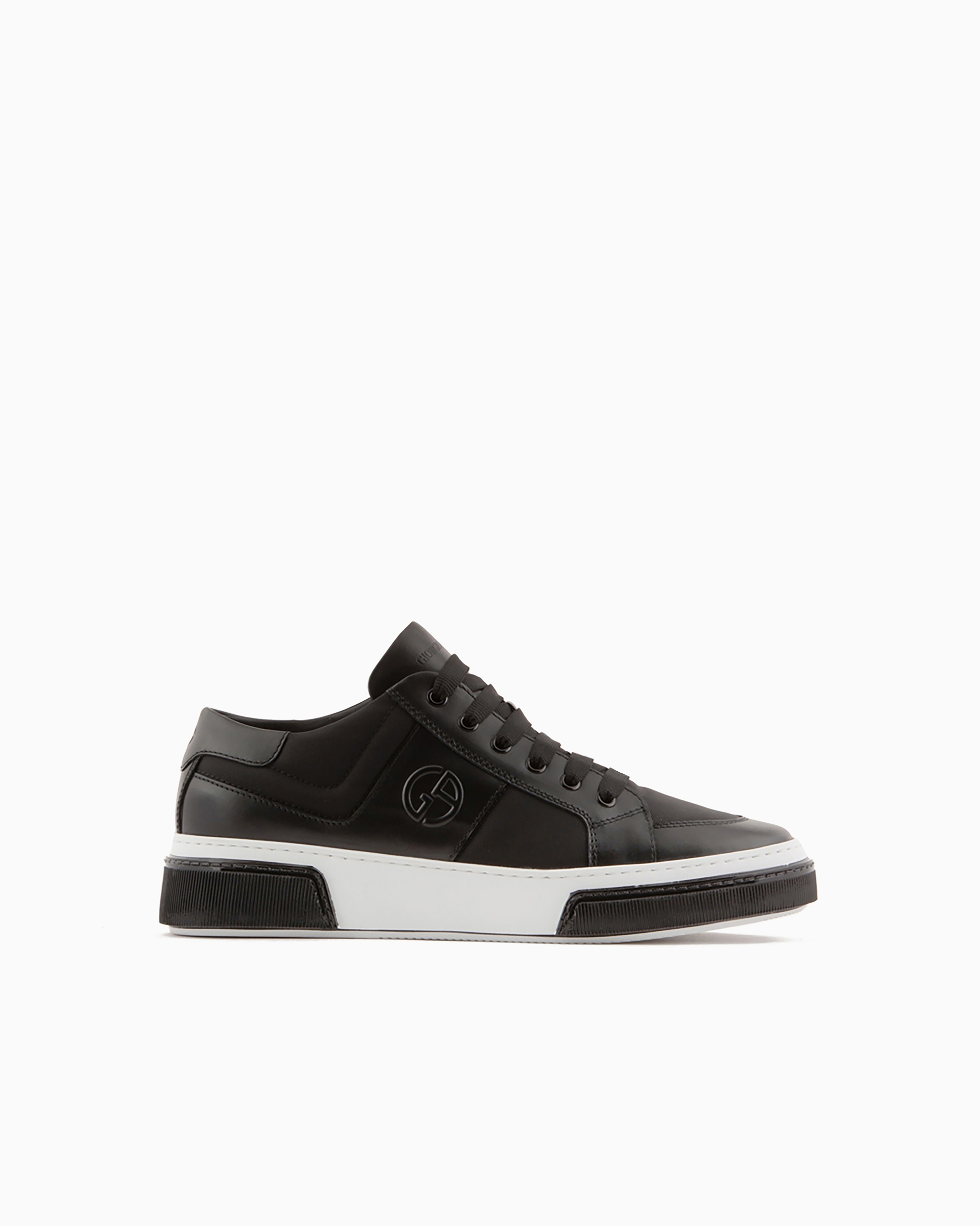 Giorgio Armani Official Store Leather And Fabric Sneakers In Black