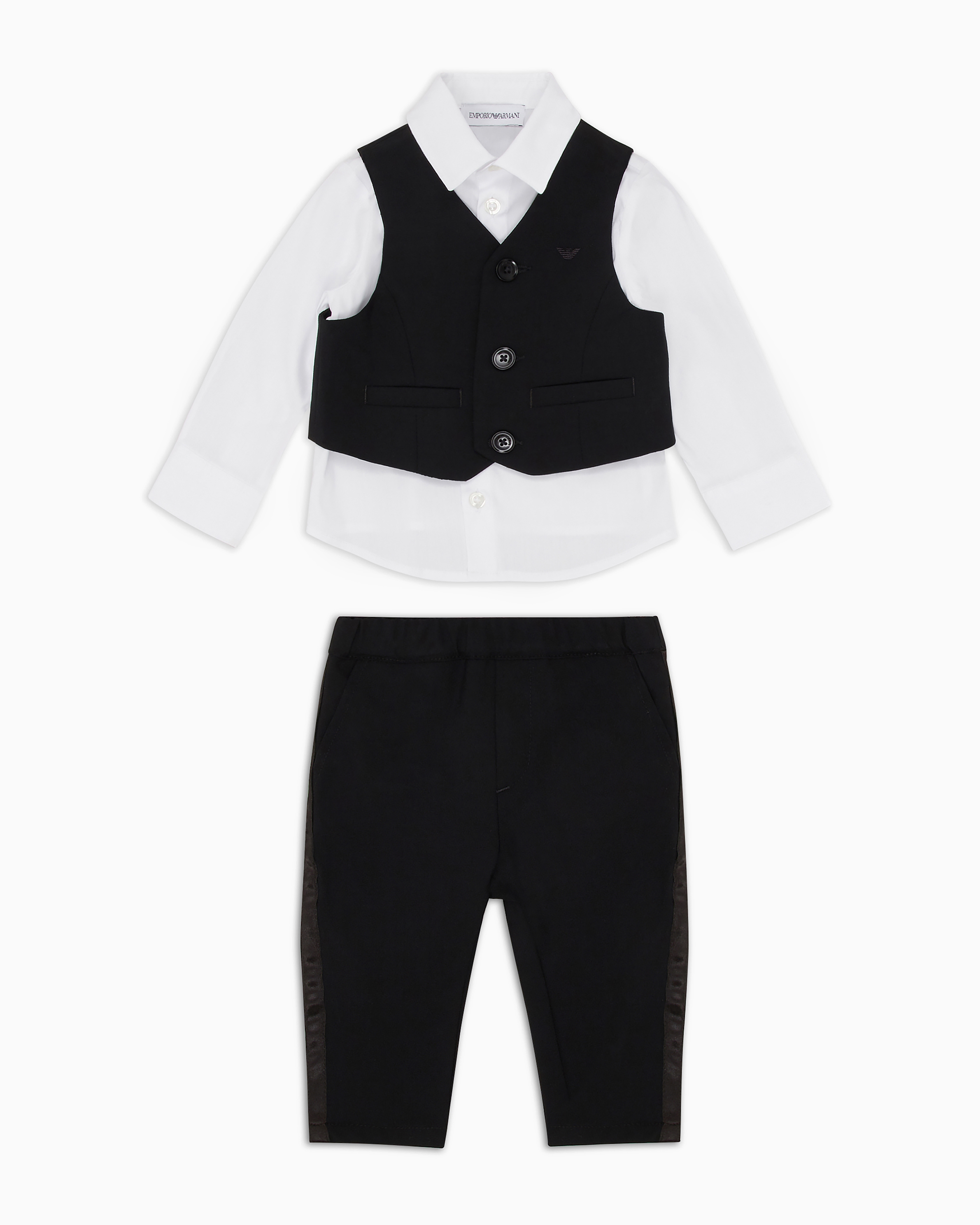 EMPORIO ARMANI SUIT WITH SHIRT, WAISTCOAT AND TROUSERS IN LIGHT WOOL 