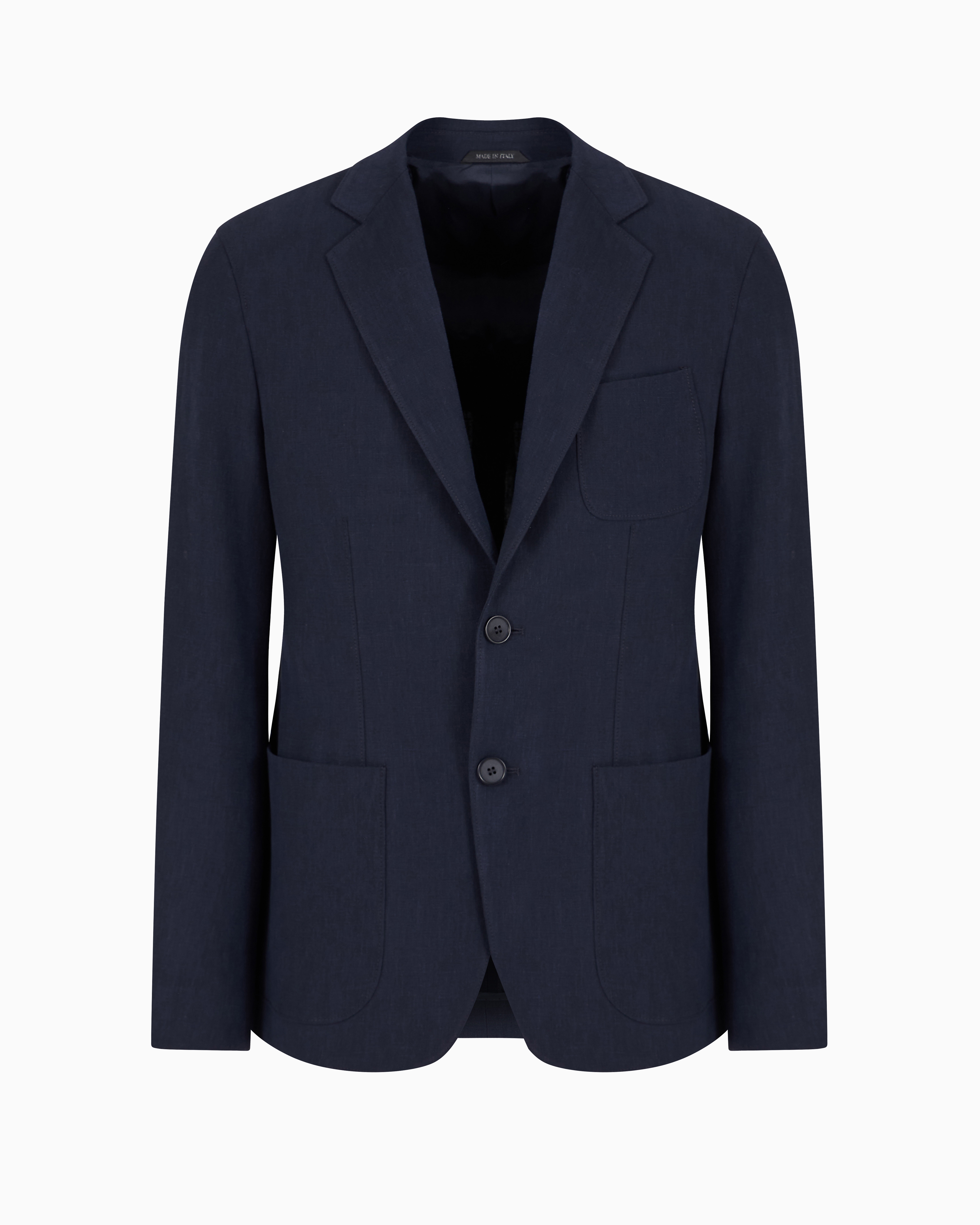 Giorgio Armani Official Store Upton Line Single-breasted Jacket In Pure Linen Canvas In Bleu