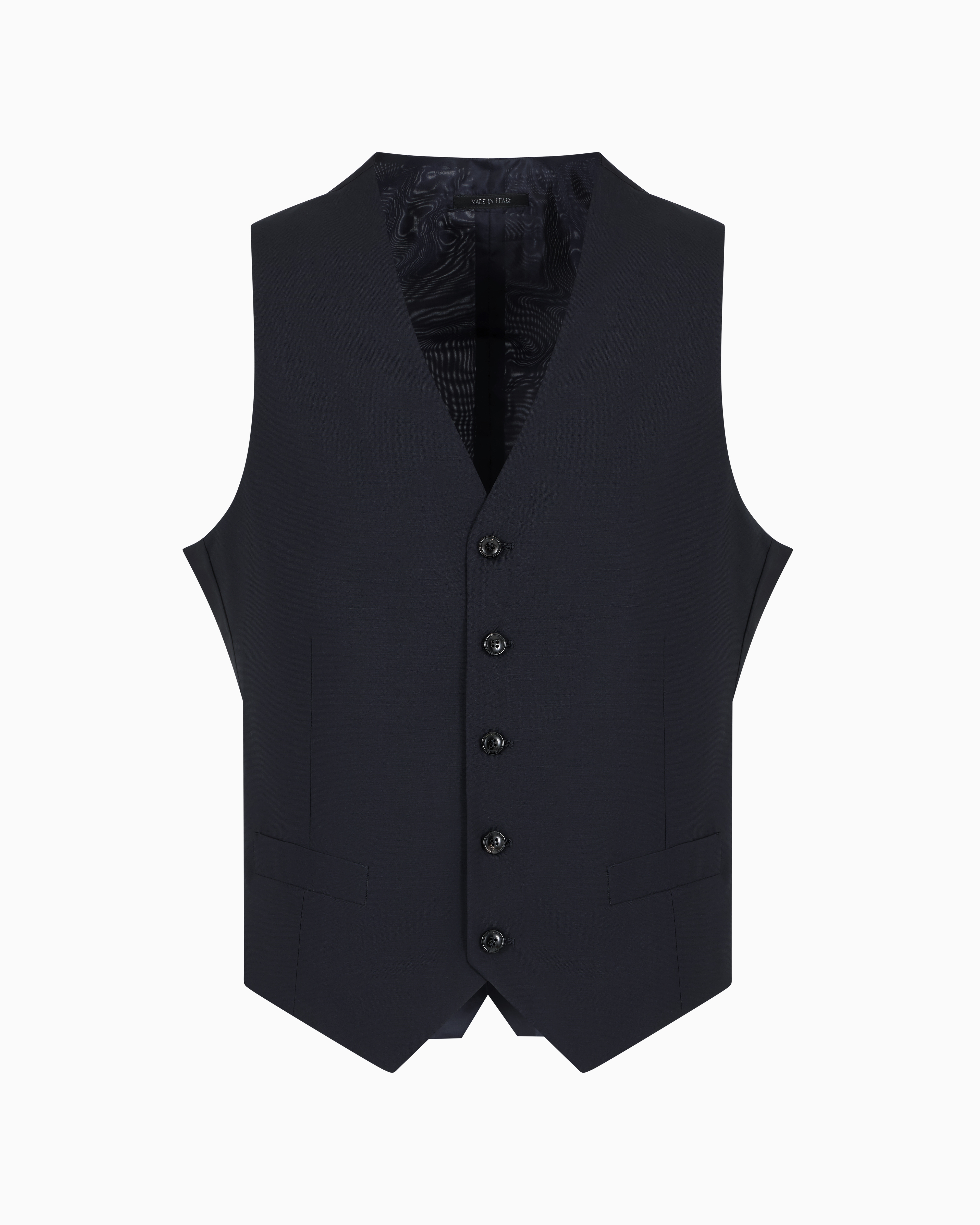 Giorgio Armani Official Store Single-breasted Waistcoat In Virgin Wool In Navy Blue