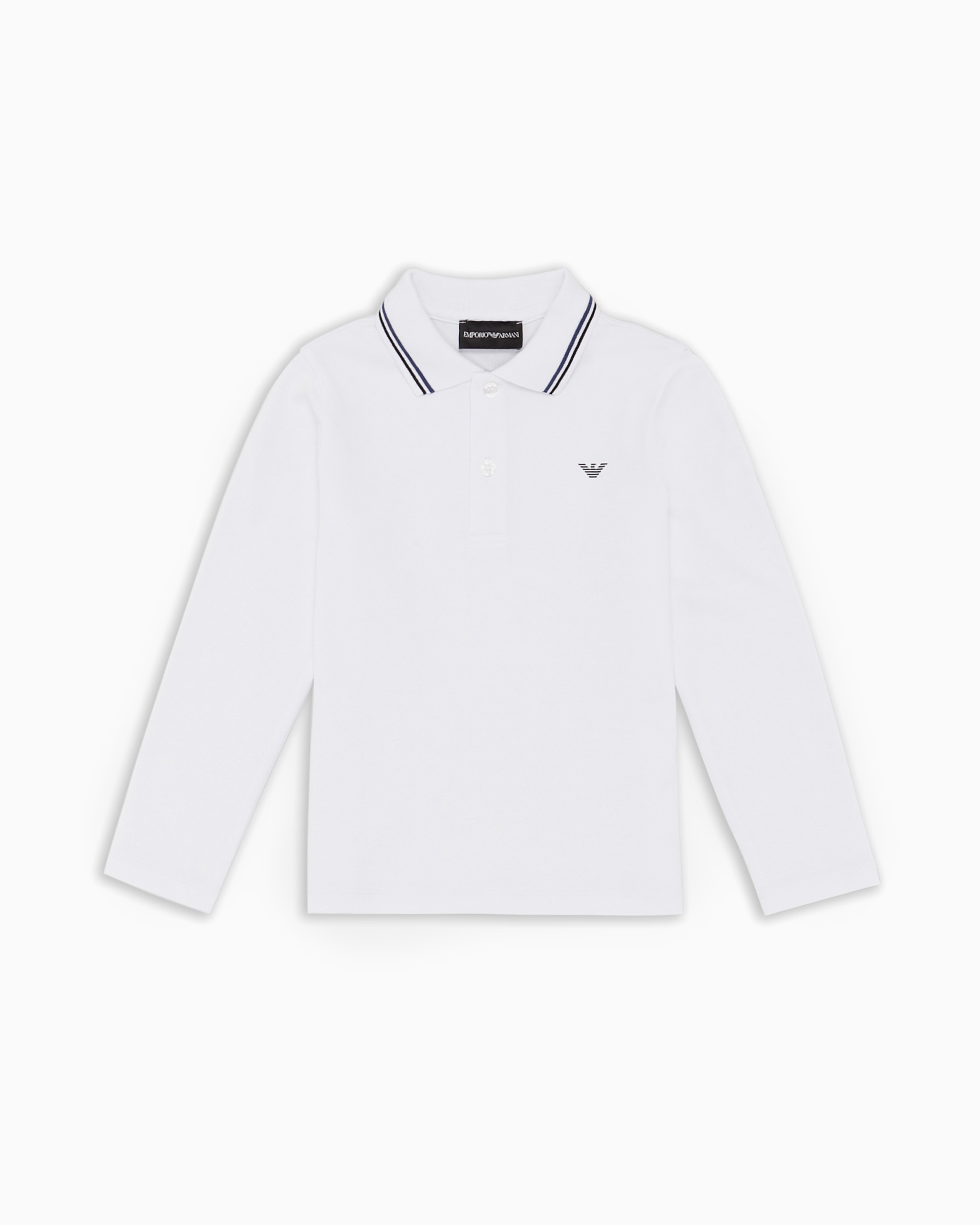 Emporio Armani Stretch-piqué Long-sleeved Polo Shirt With Trimmed Collar In White