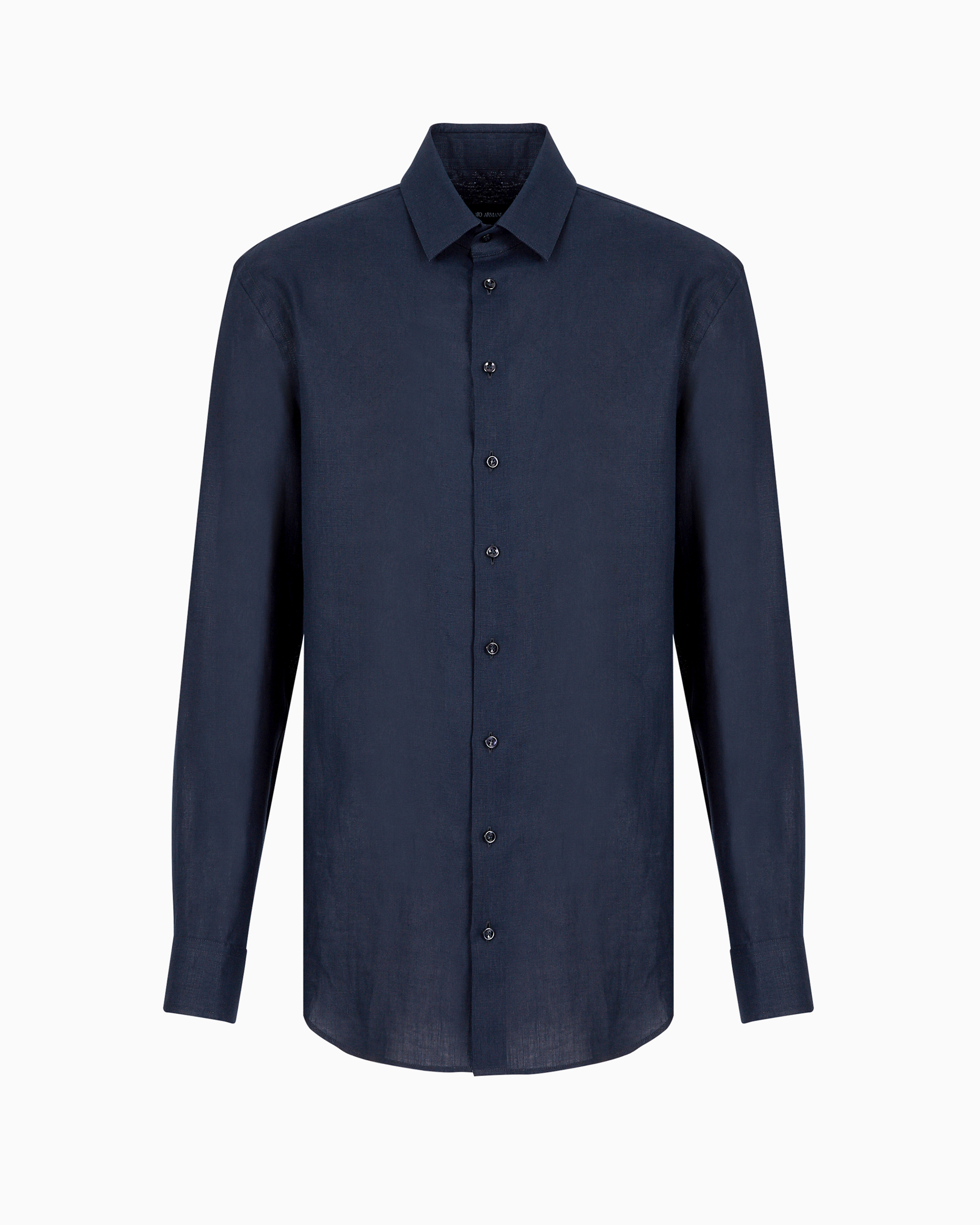 Giorgio Armani Official Store Linen Shirt In Navy Blue