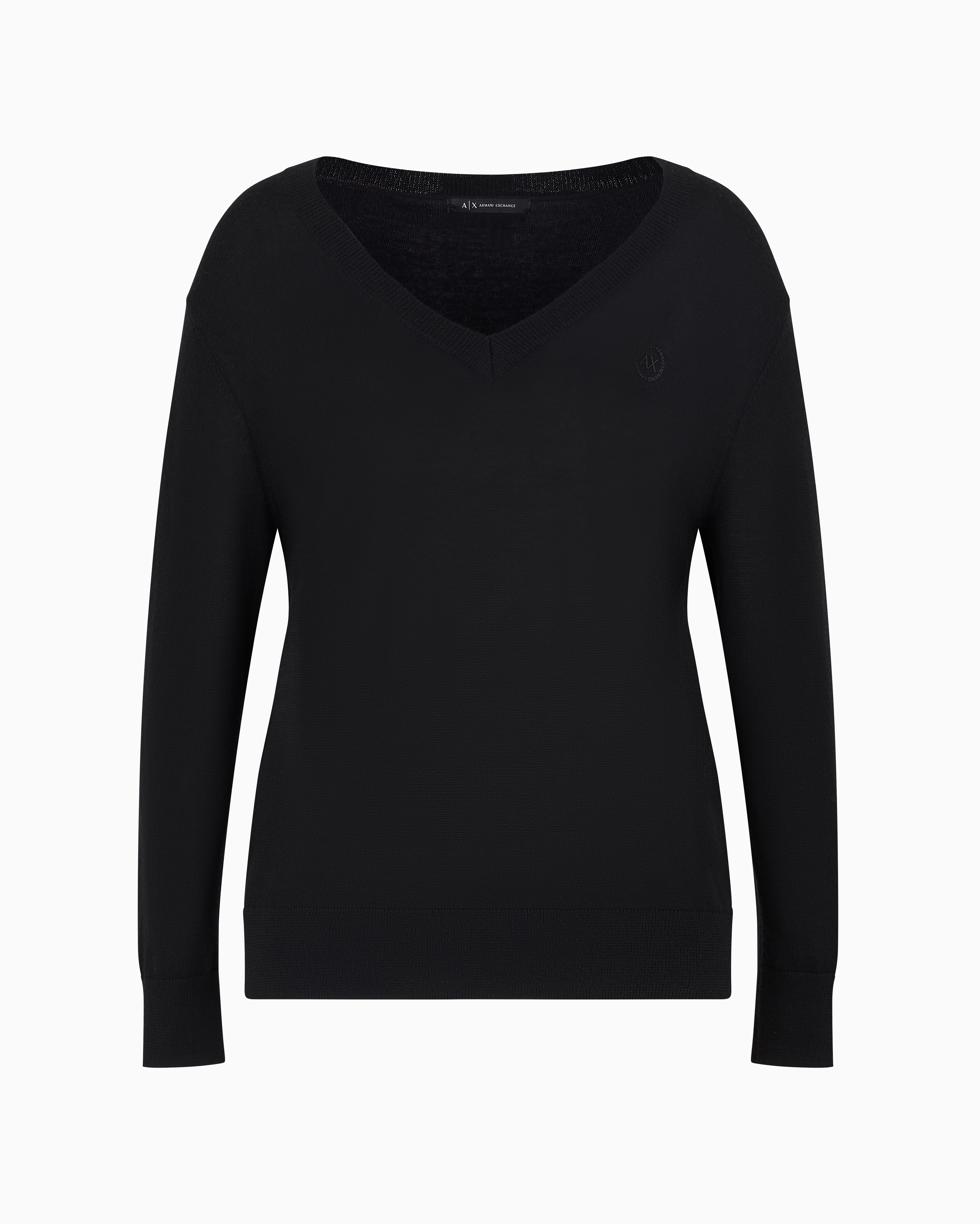 Armani Exchange - Soft V-Neck Sweater, Woman, Black, Size: