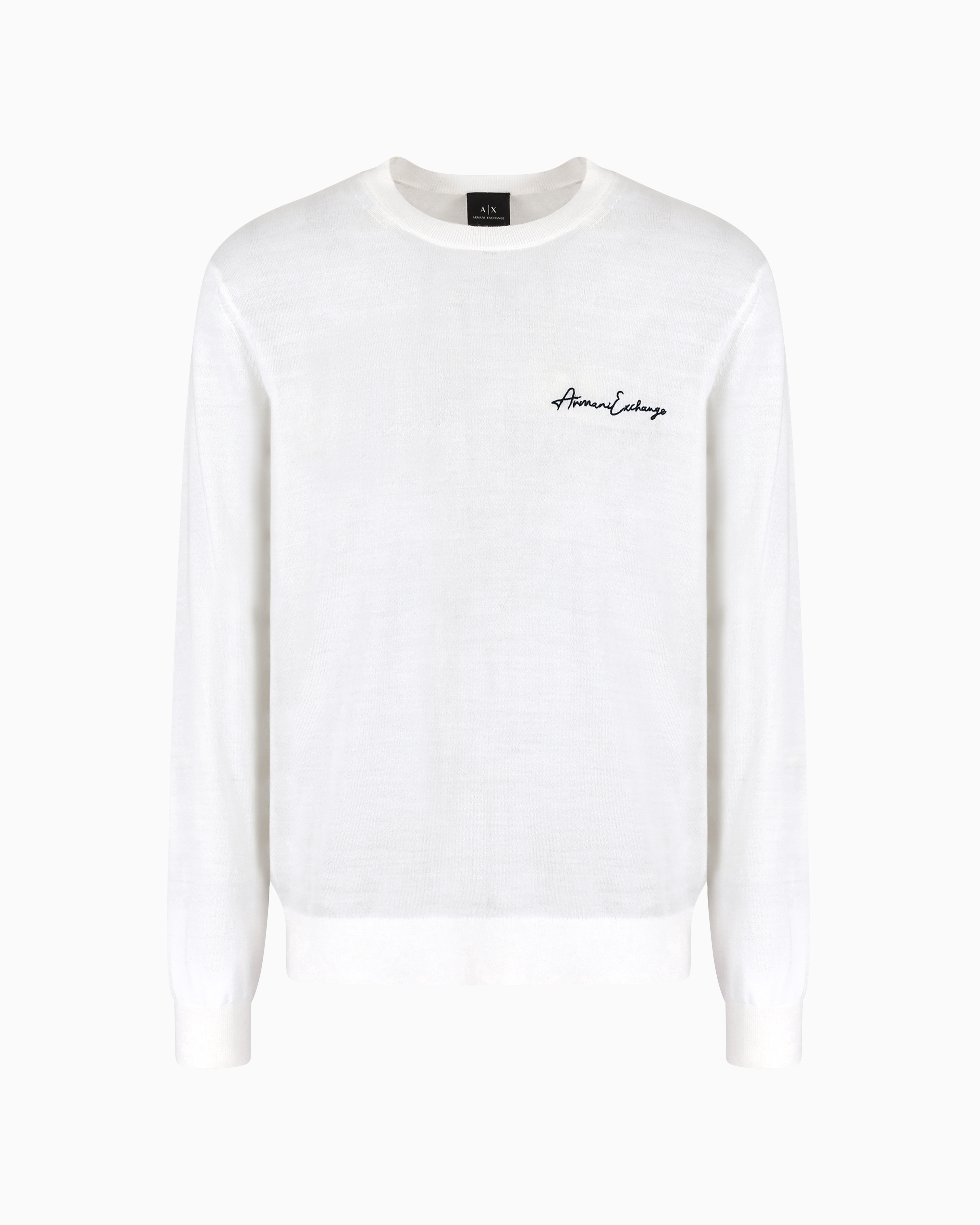 Armani Exchange Official Store Crew-neck Sweater In Wool Blend With Logo On The Chest In White