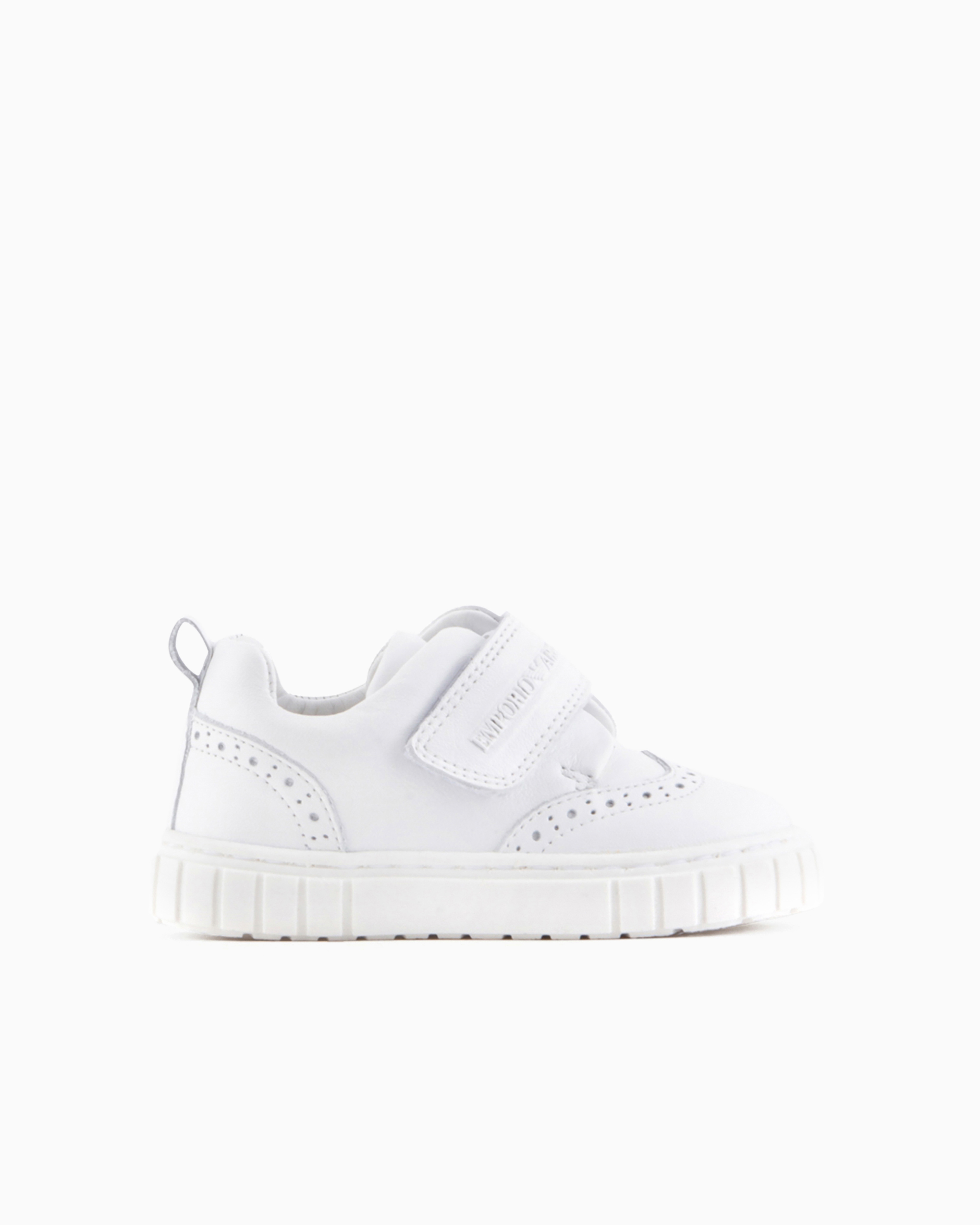 Emporio Armani Soft-leather Sneakers With Wingtip Detail And Velcro In White