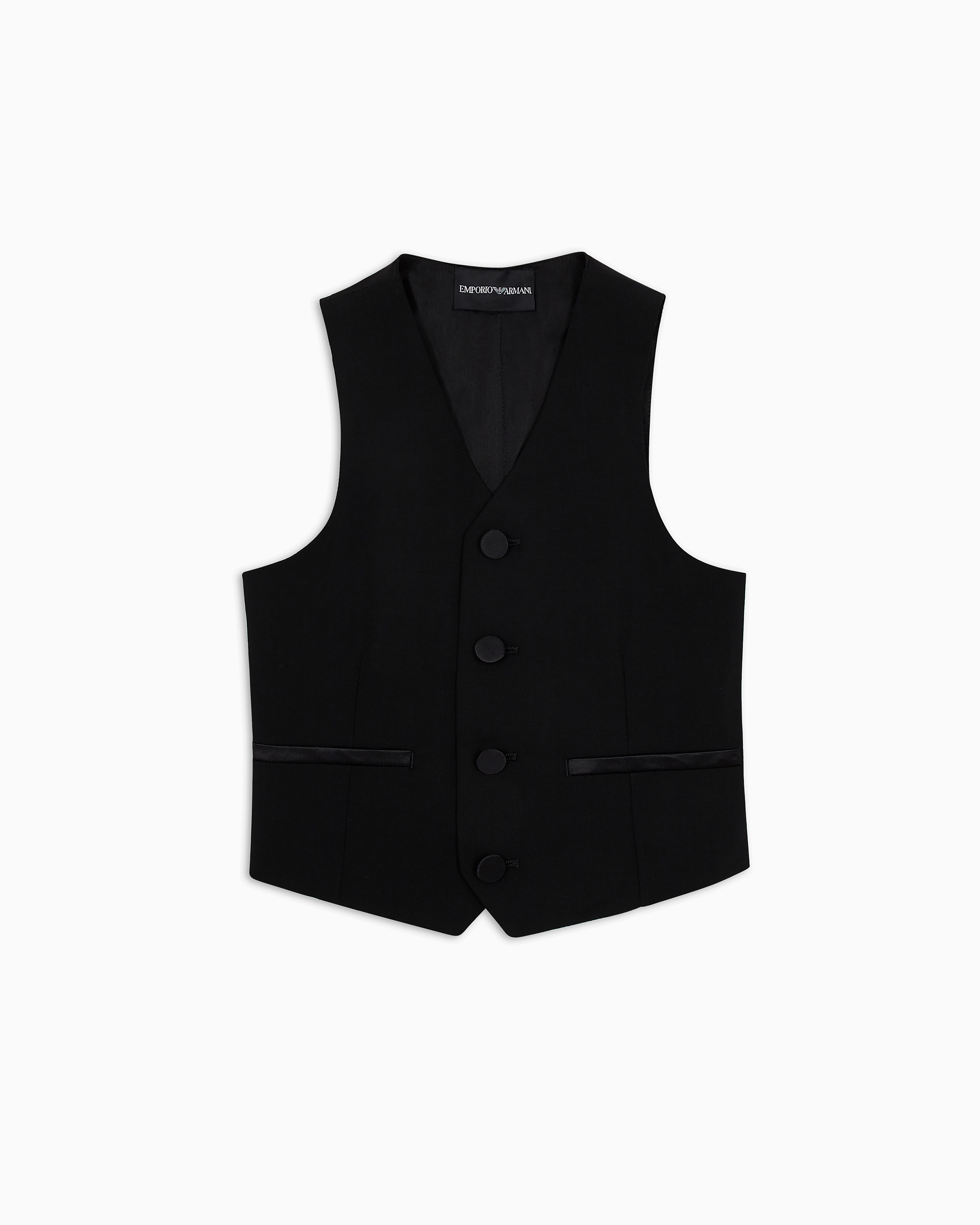 Emporio Armani Official Store Single-breasted Waistcoat In Light Wool With Satin Details In Black