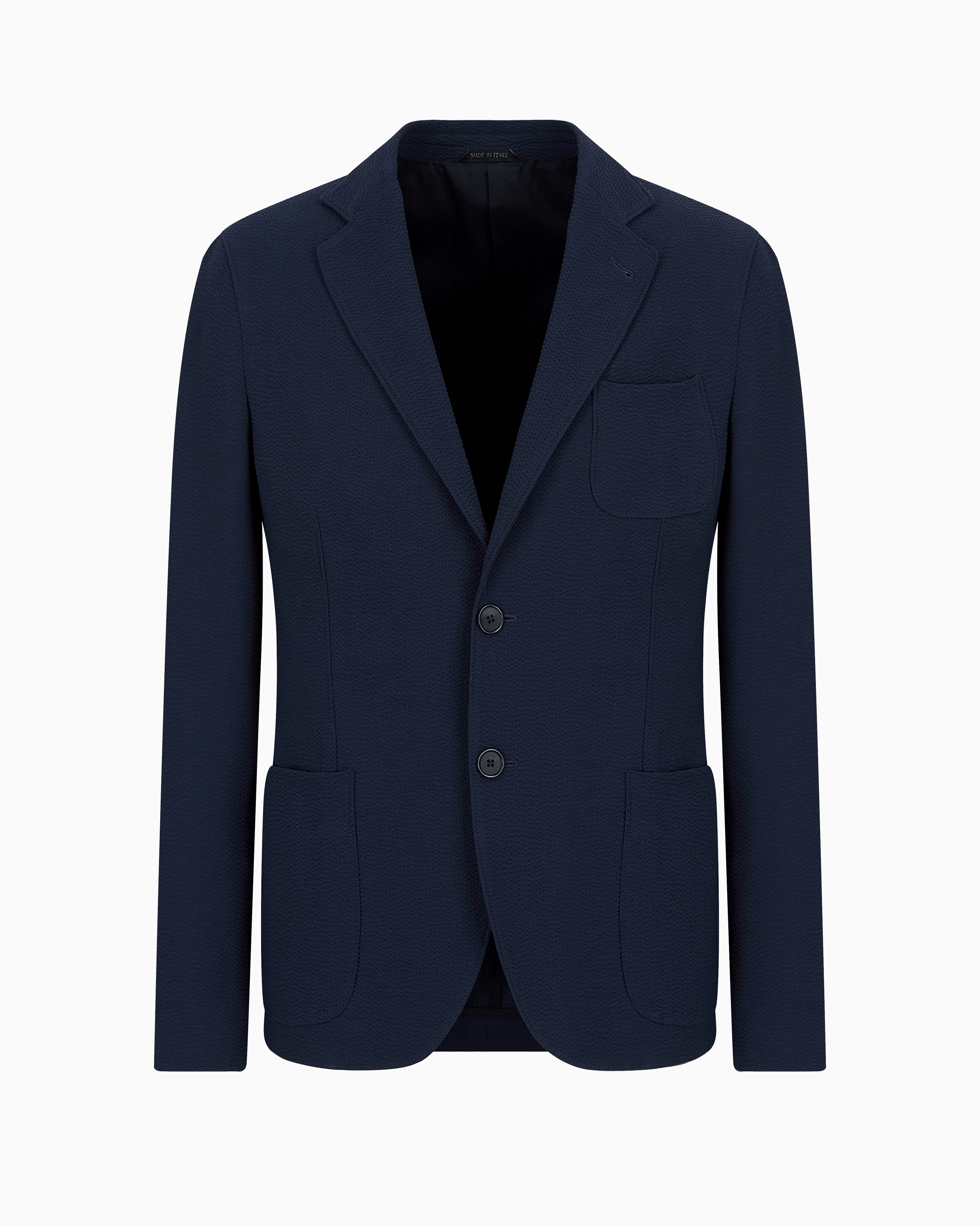 Giorgio Armani Upton Line Single-breasted Jacket In Seersucker Virgin Wool In Blue