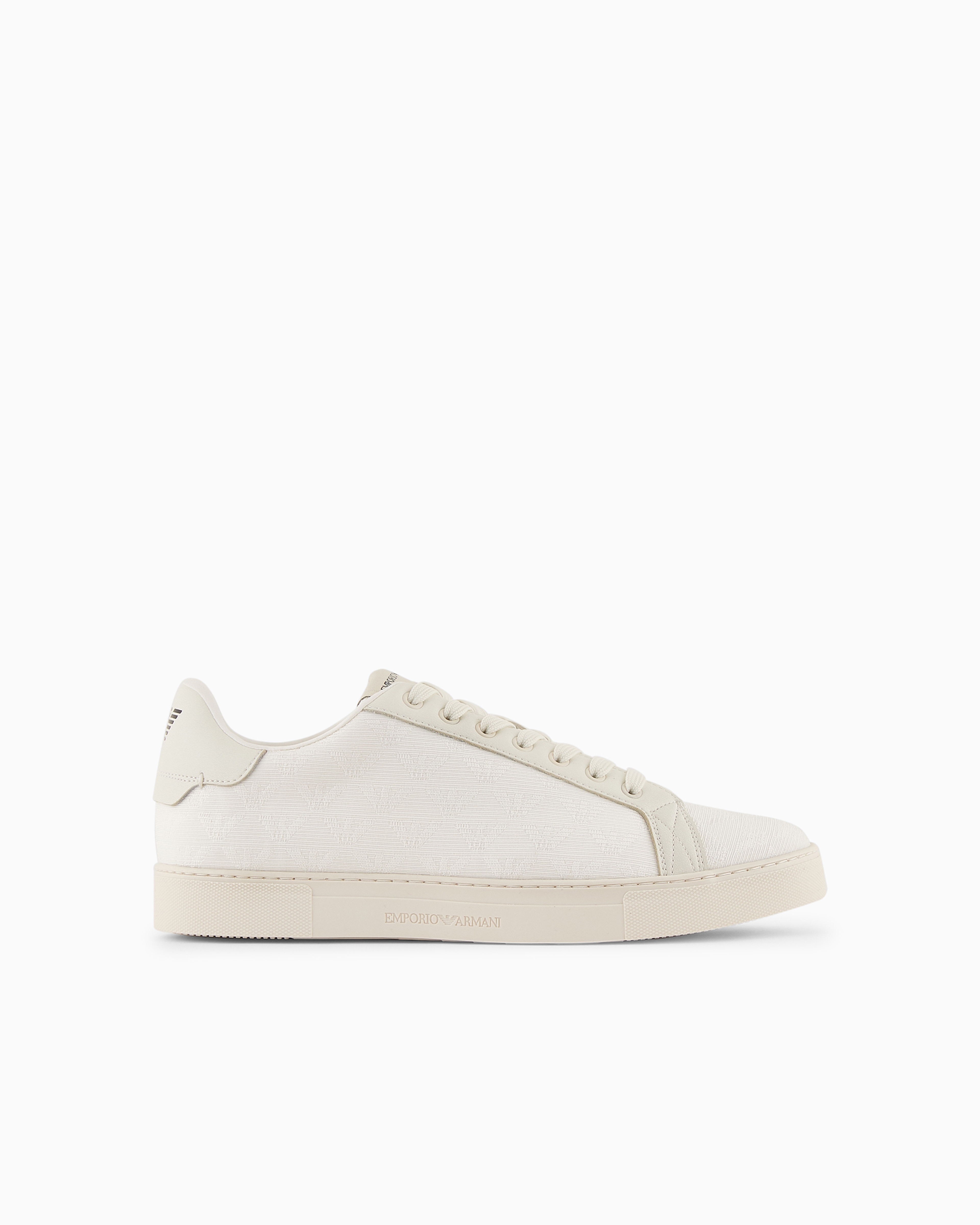 Emporio Armani Nylon Sneakers With Jacquard Monogram In Panna