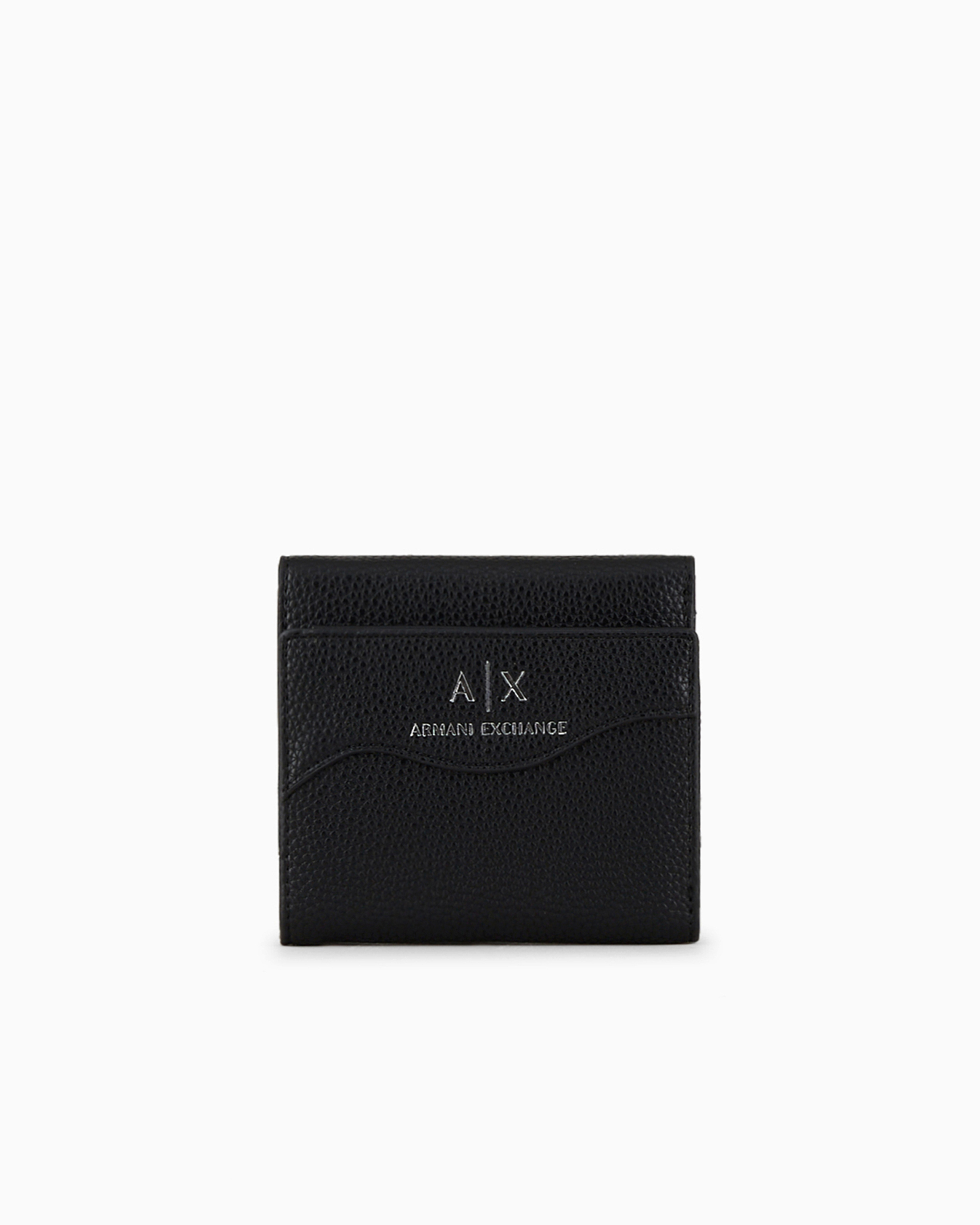 Armani Exchange Mini Wallet With Shaped Stitching In Black