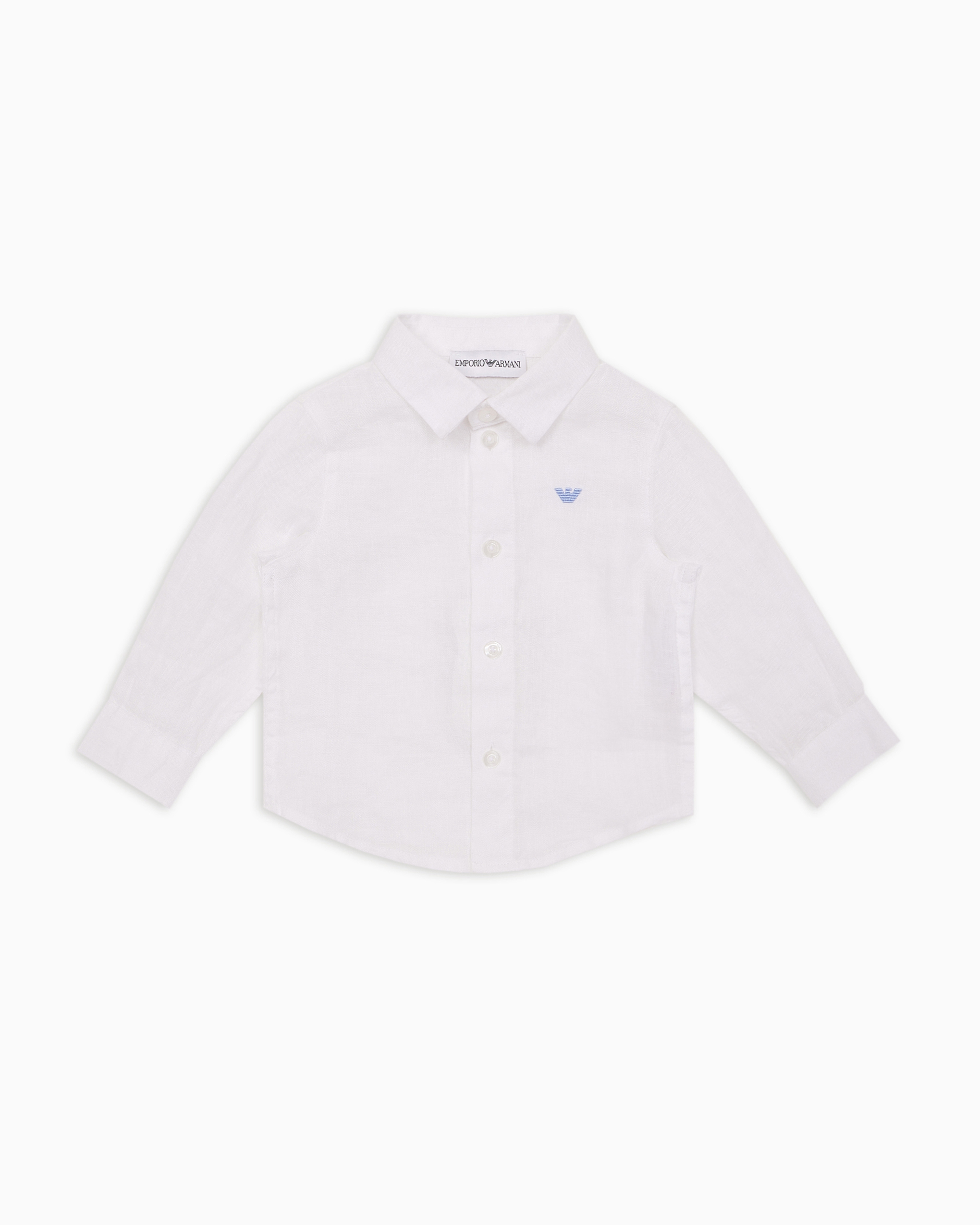 Emporio Armani Babies' Official Store Linen Shirt With Eagle Embroidery In White