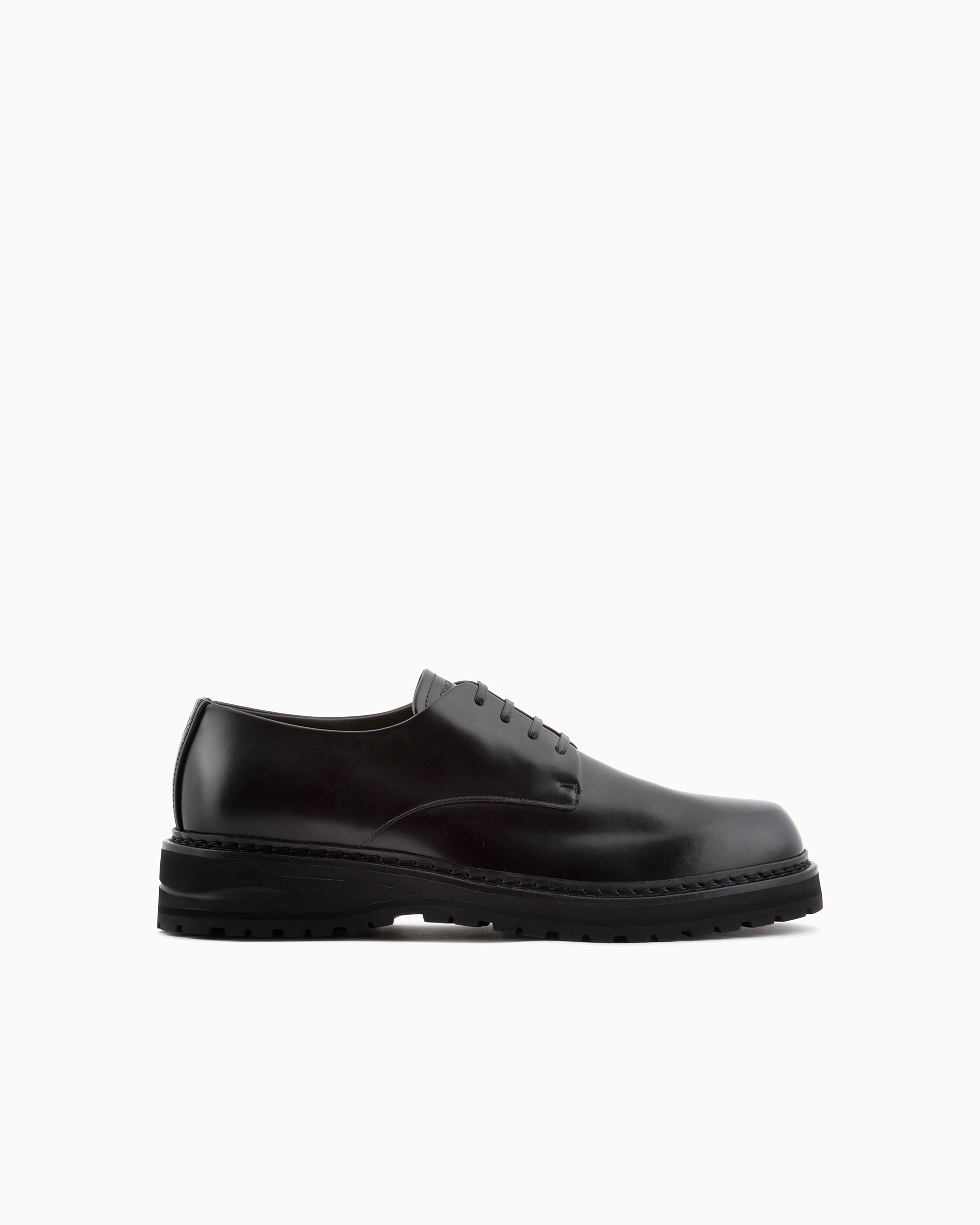 Giorgio Armani Official Store Leather Derby Shoes In Black