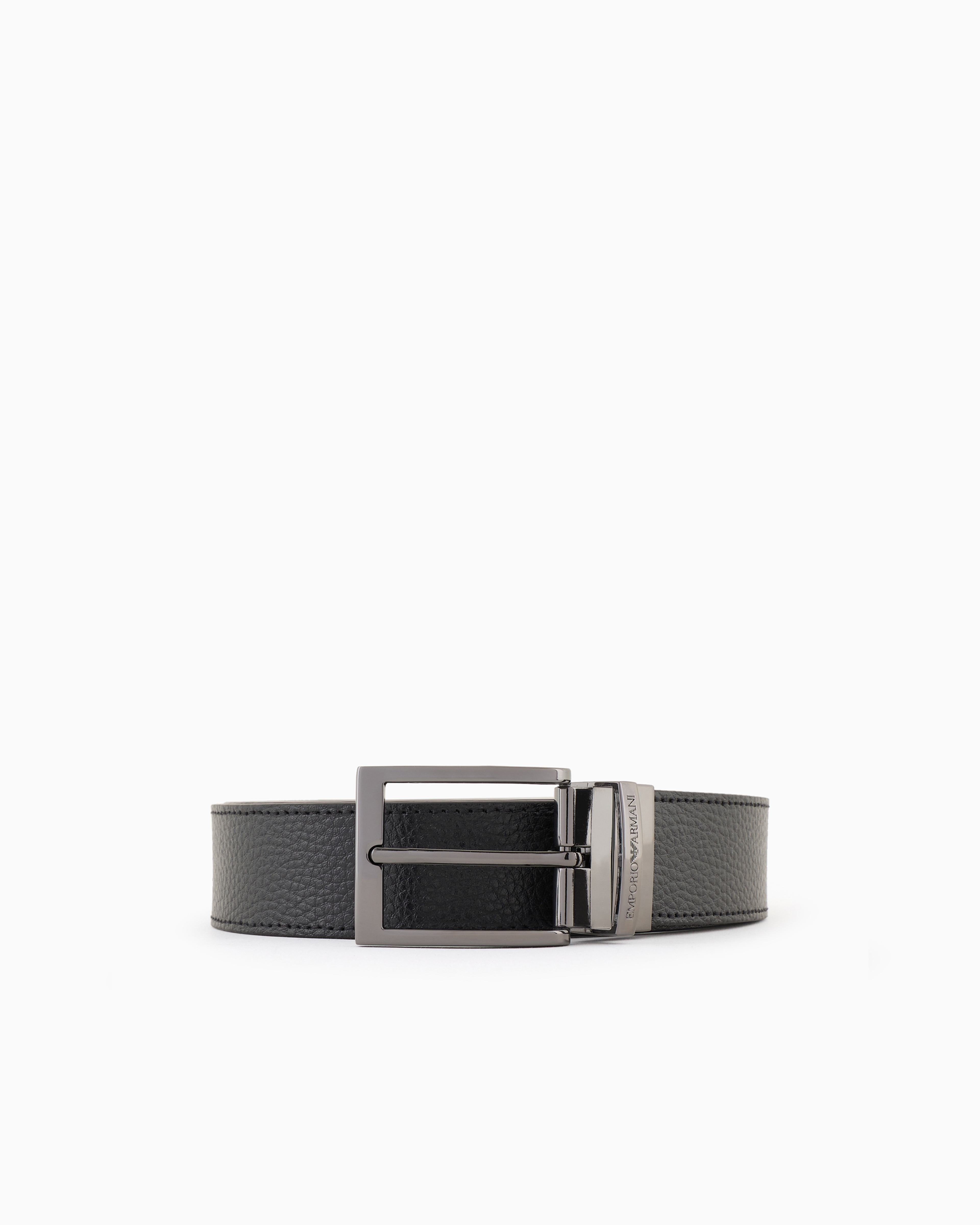 Emporio Armani Official Store Palmellato-leather Printed Reversible Belt In Black