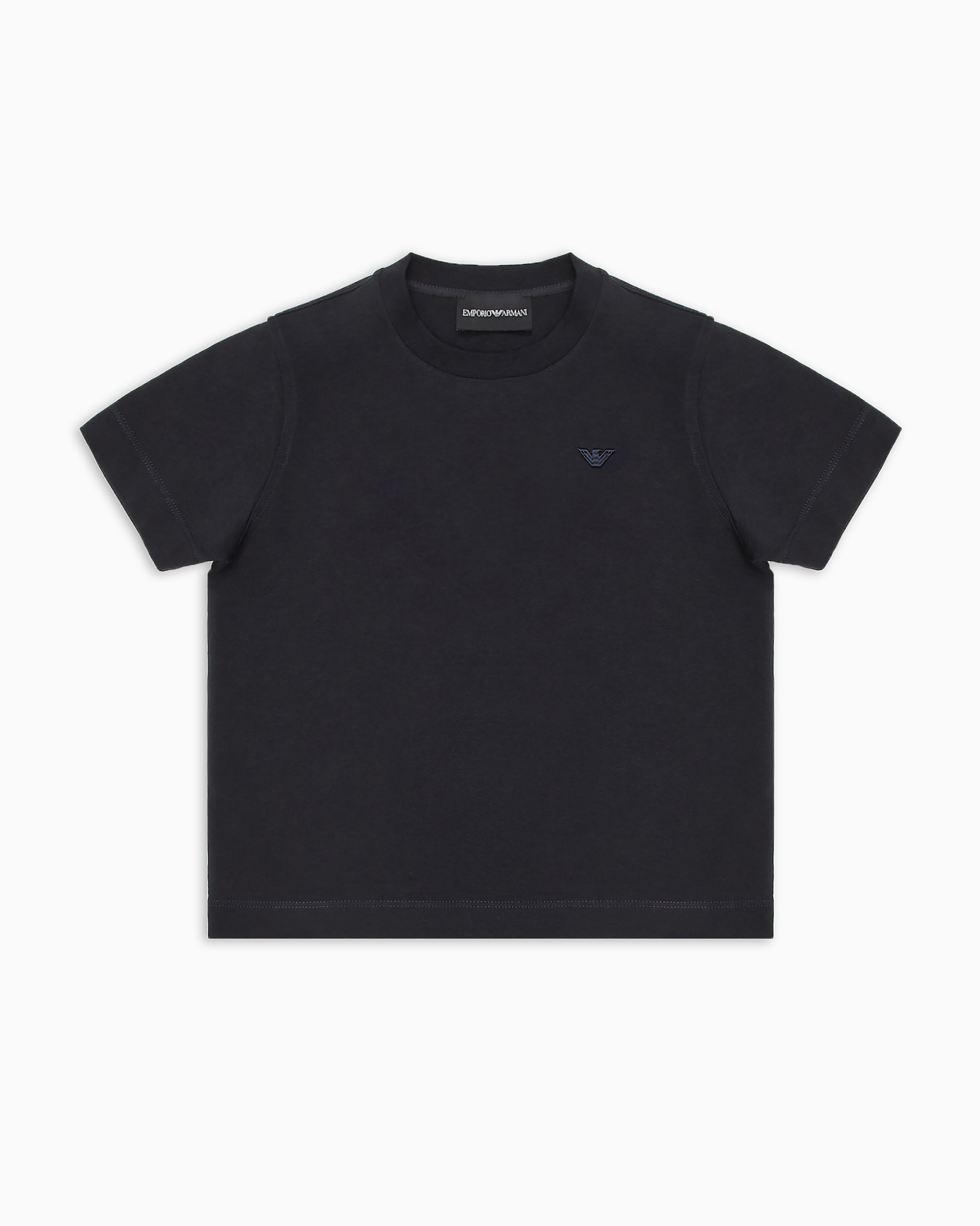 Emporio Armani Kids' Official Store Heavyweight Jersey T-shirt With Micro Eagle In Blue