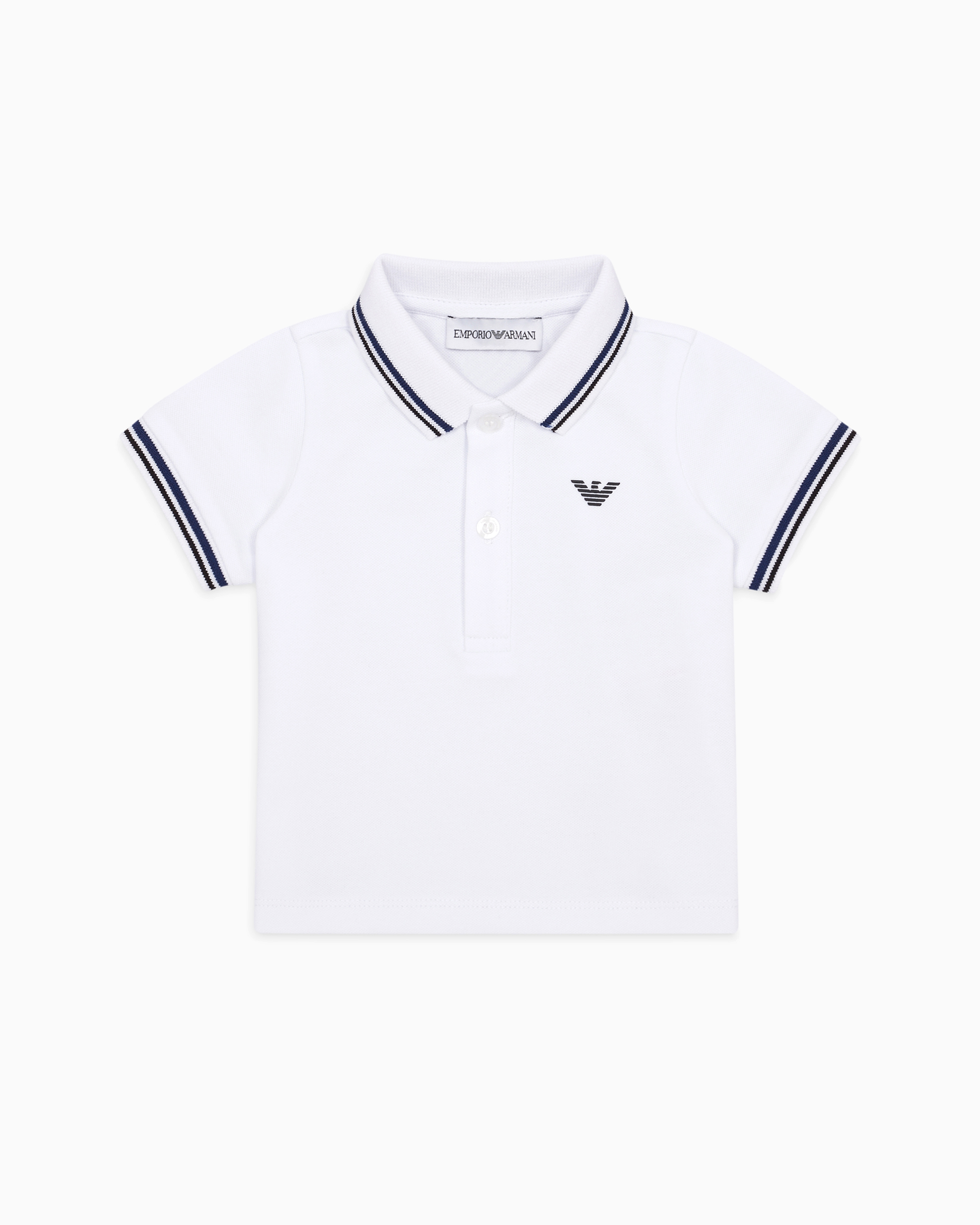 Emporio Armani Stretch Piqué Polo Shirt With Striped Trim In White