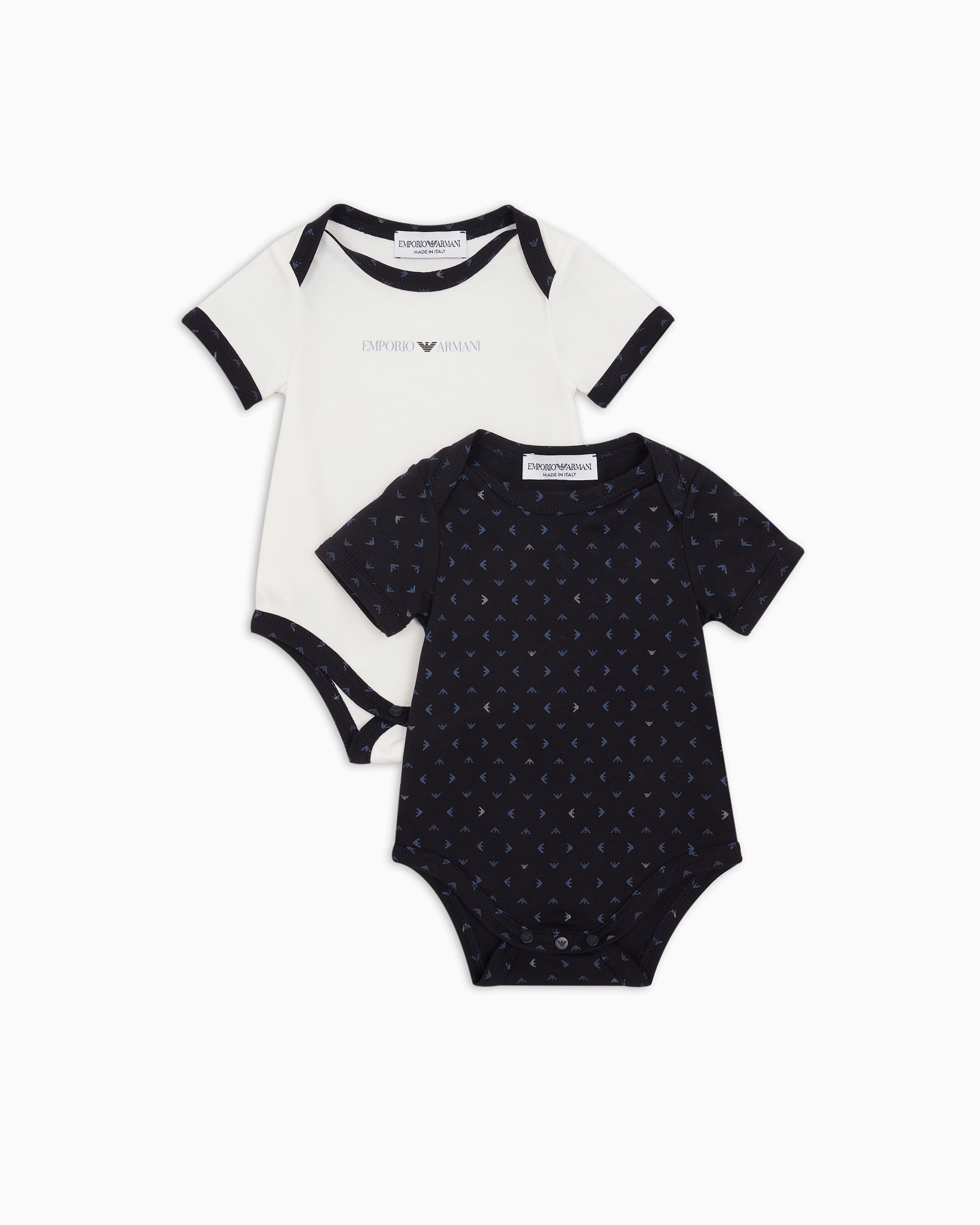 Emporio Armani Gift Set Of Two Bodysuits With All-over Op-art Eagle In Blue