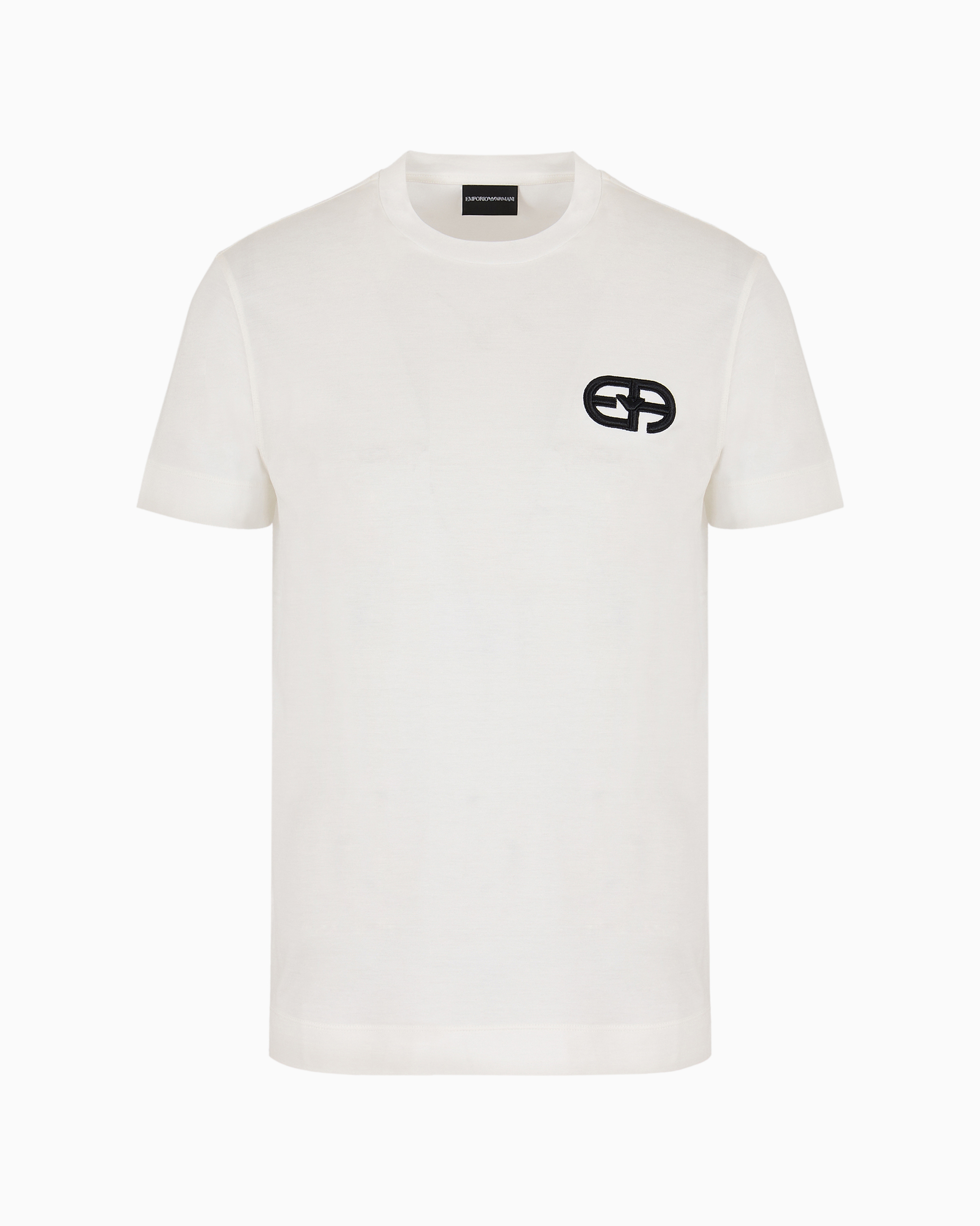 Emporio Armani Official Store Lyocell-blend Jersey T-shirt With Armani Sustainability Values Ea Logo Raised Embroid In White