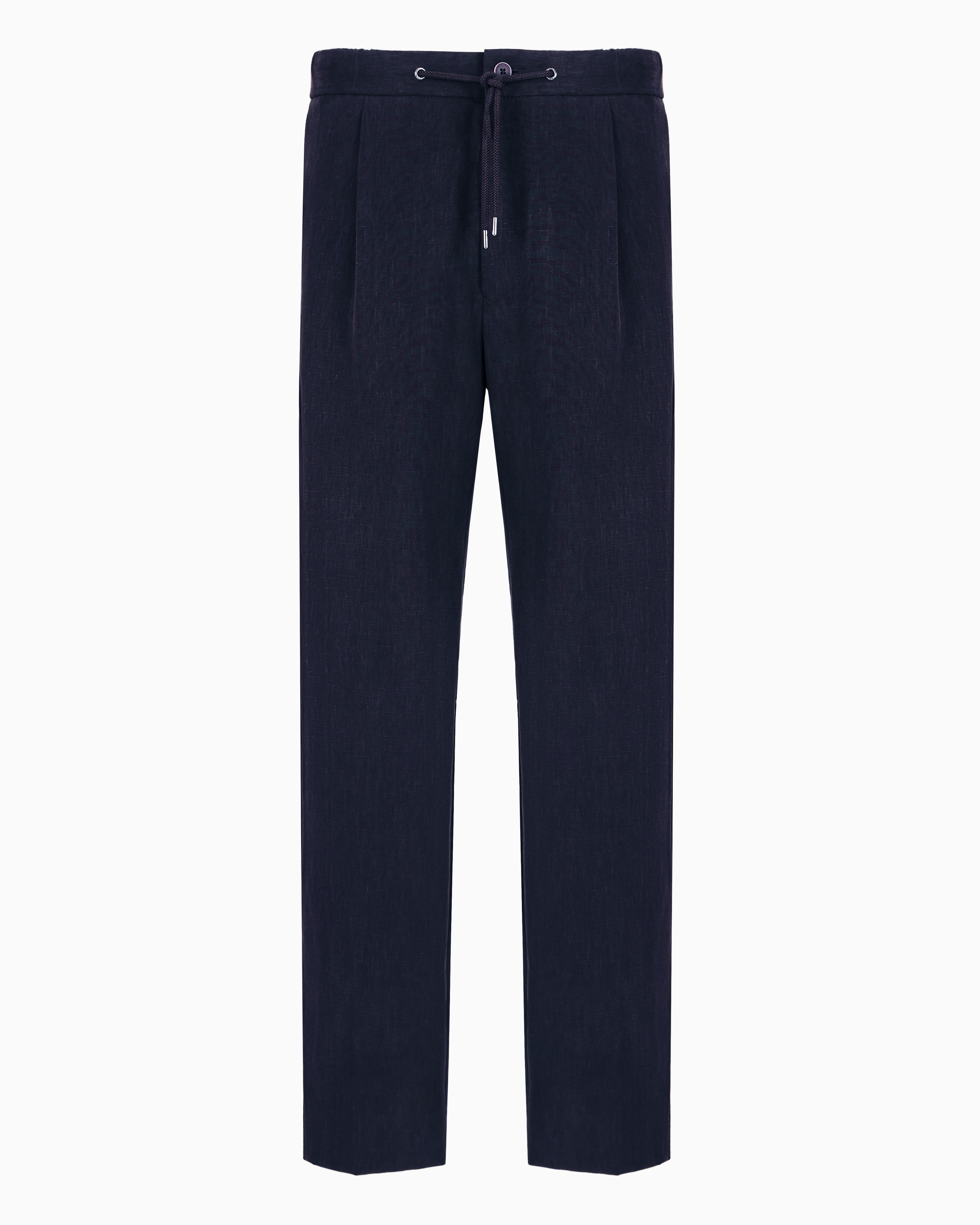 Shop Giorgio Armani Single-dart, Pure Linen Canvas Trousers In Blue