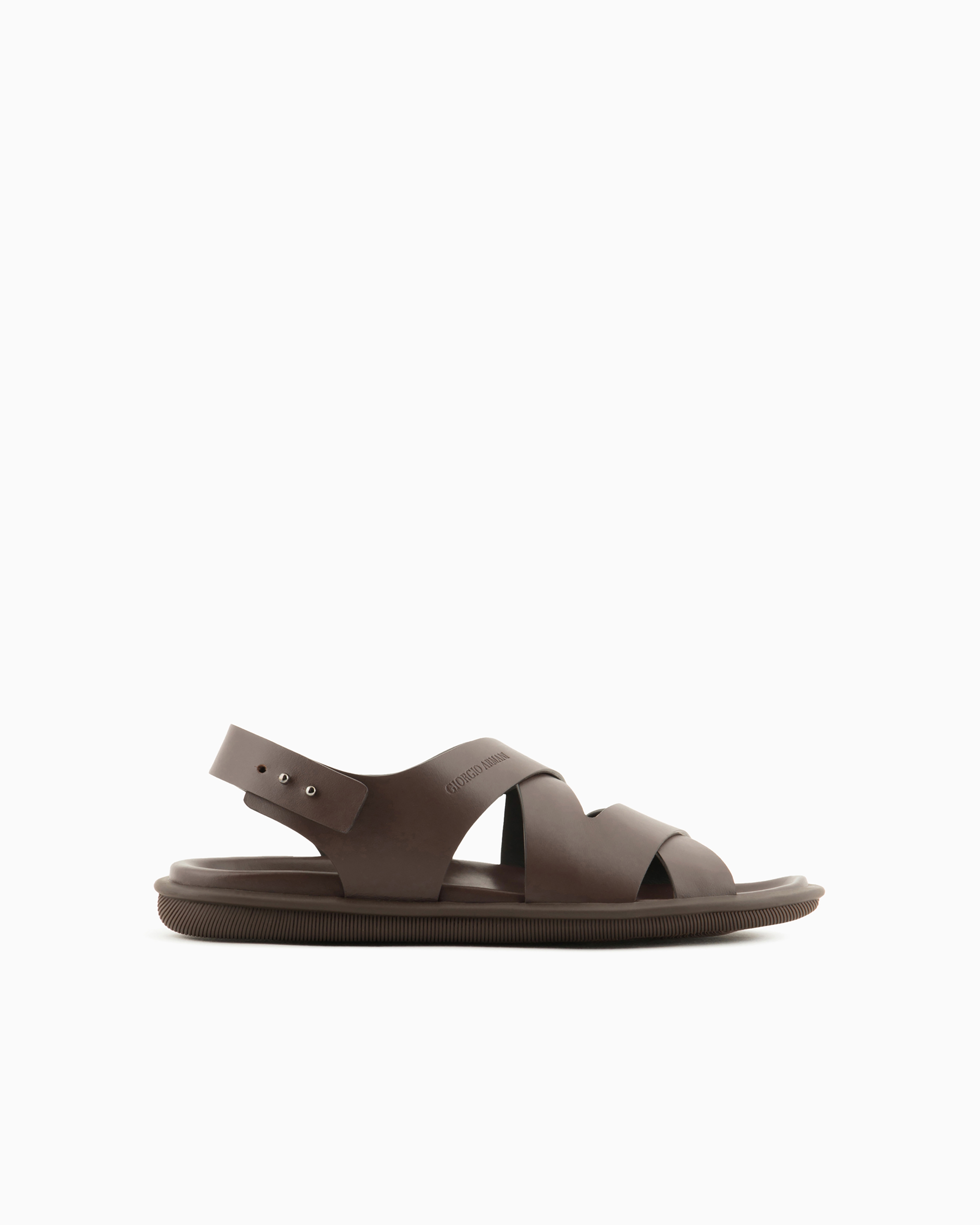 Giorgio Armani Official Store Leather Woven Sandals In Brown