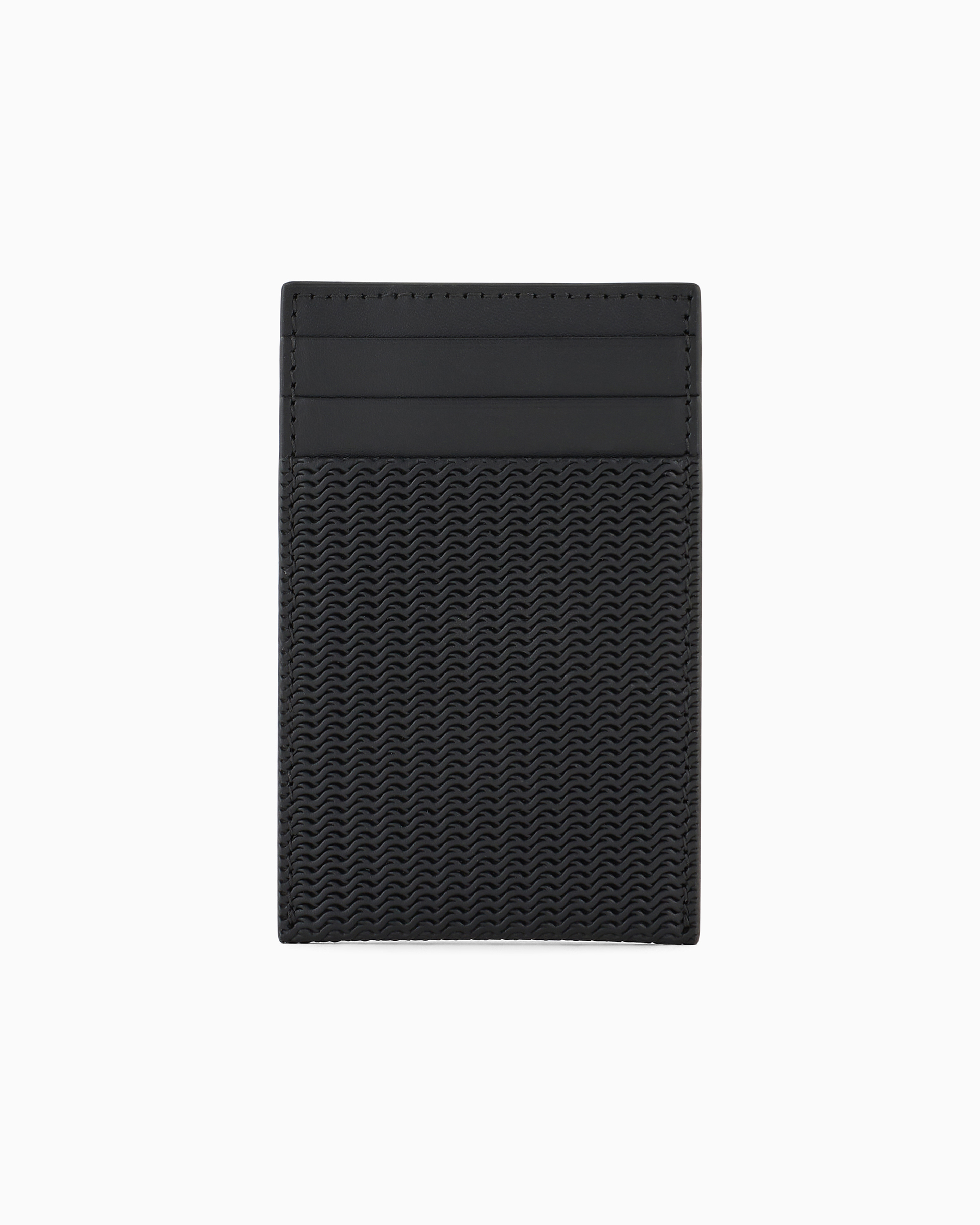 Giorgio Armani Official Store Card Holder In Embossed Leather In Black