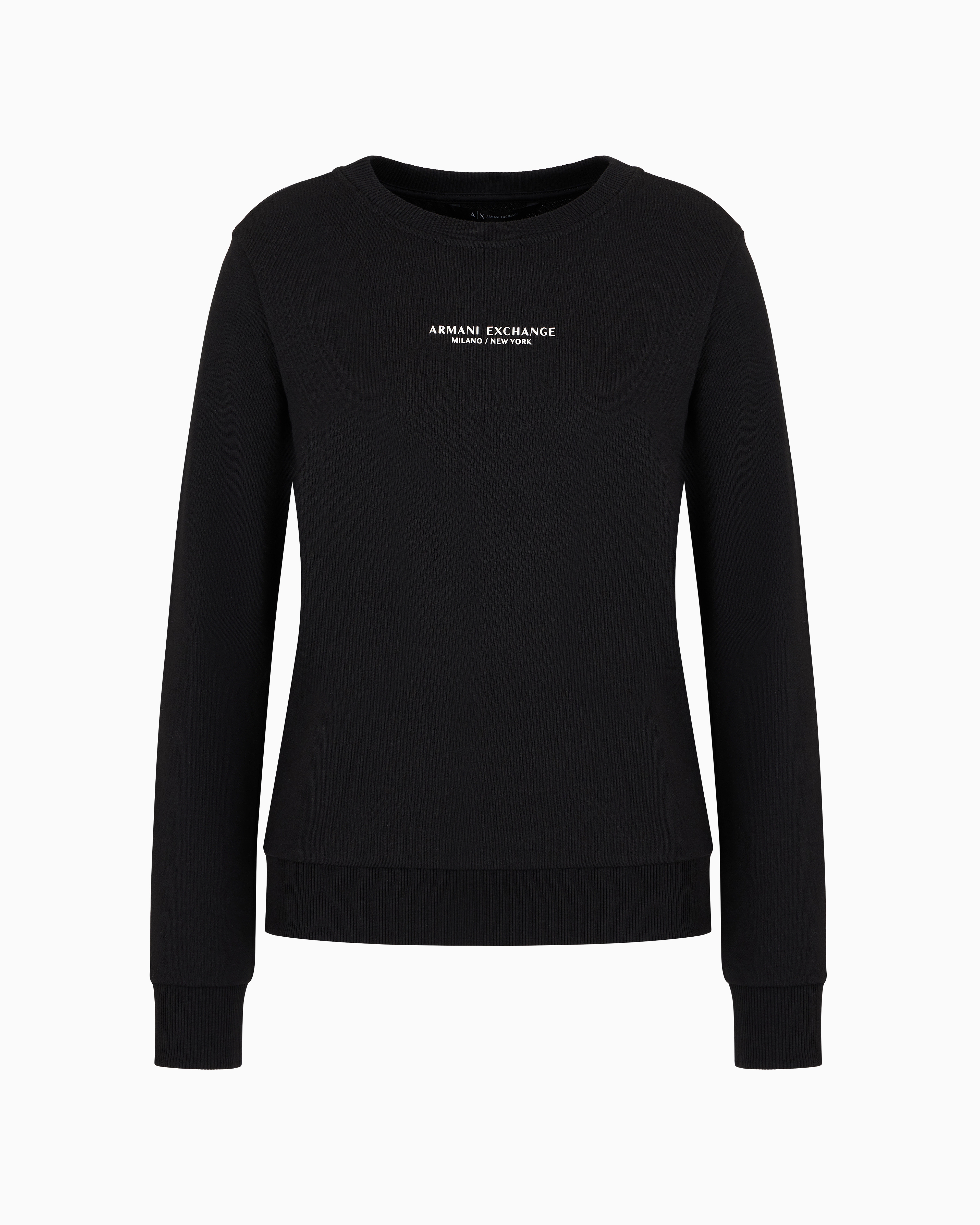 Shop Armani Exchange Crewneck Sweatshirt In French Terry Milano/new York In Black