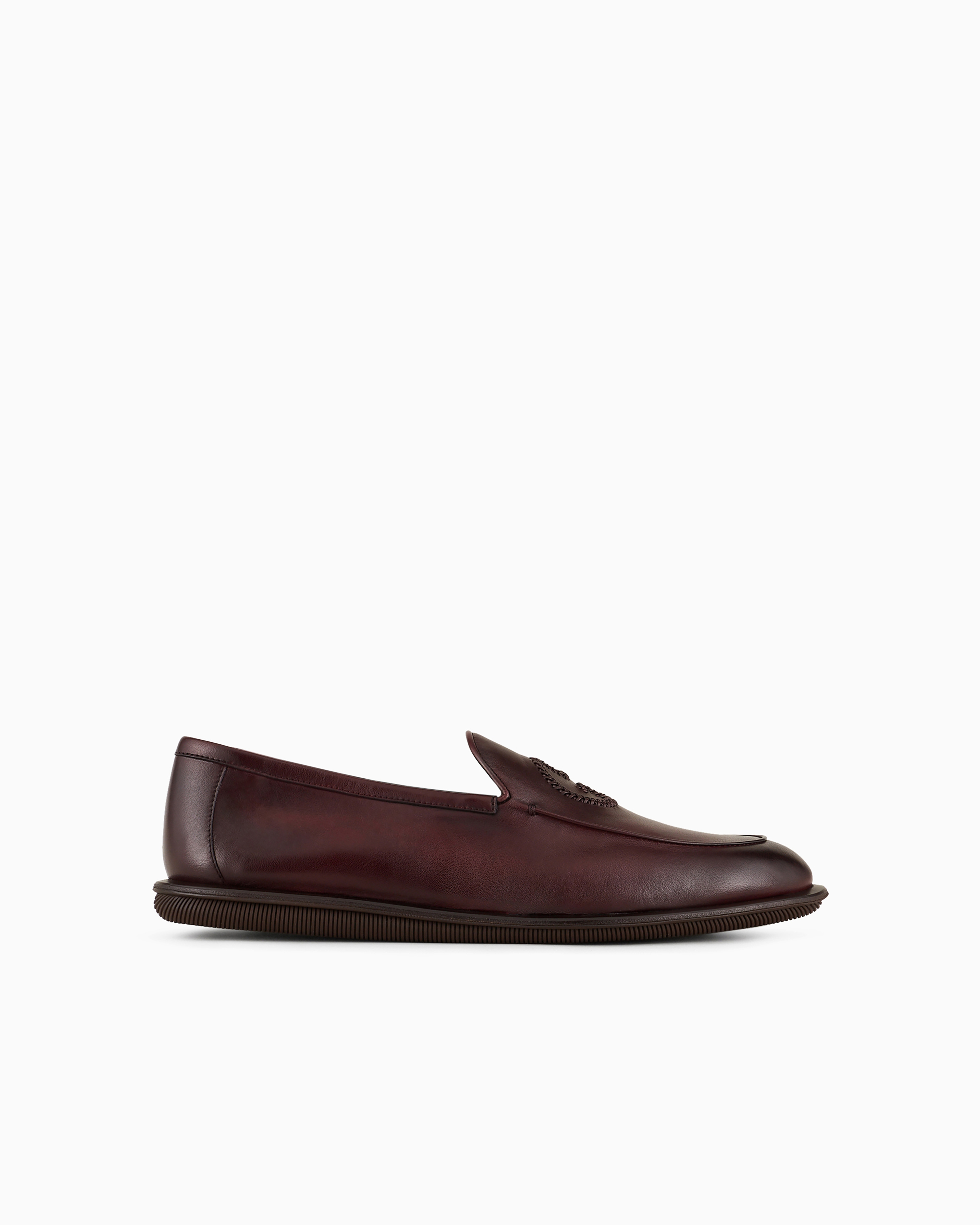 Giorgio Armani Official Store Antique-leather Loafers With Embroidered Logo In Brown