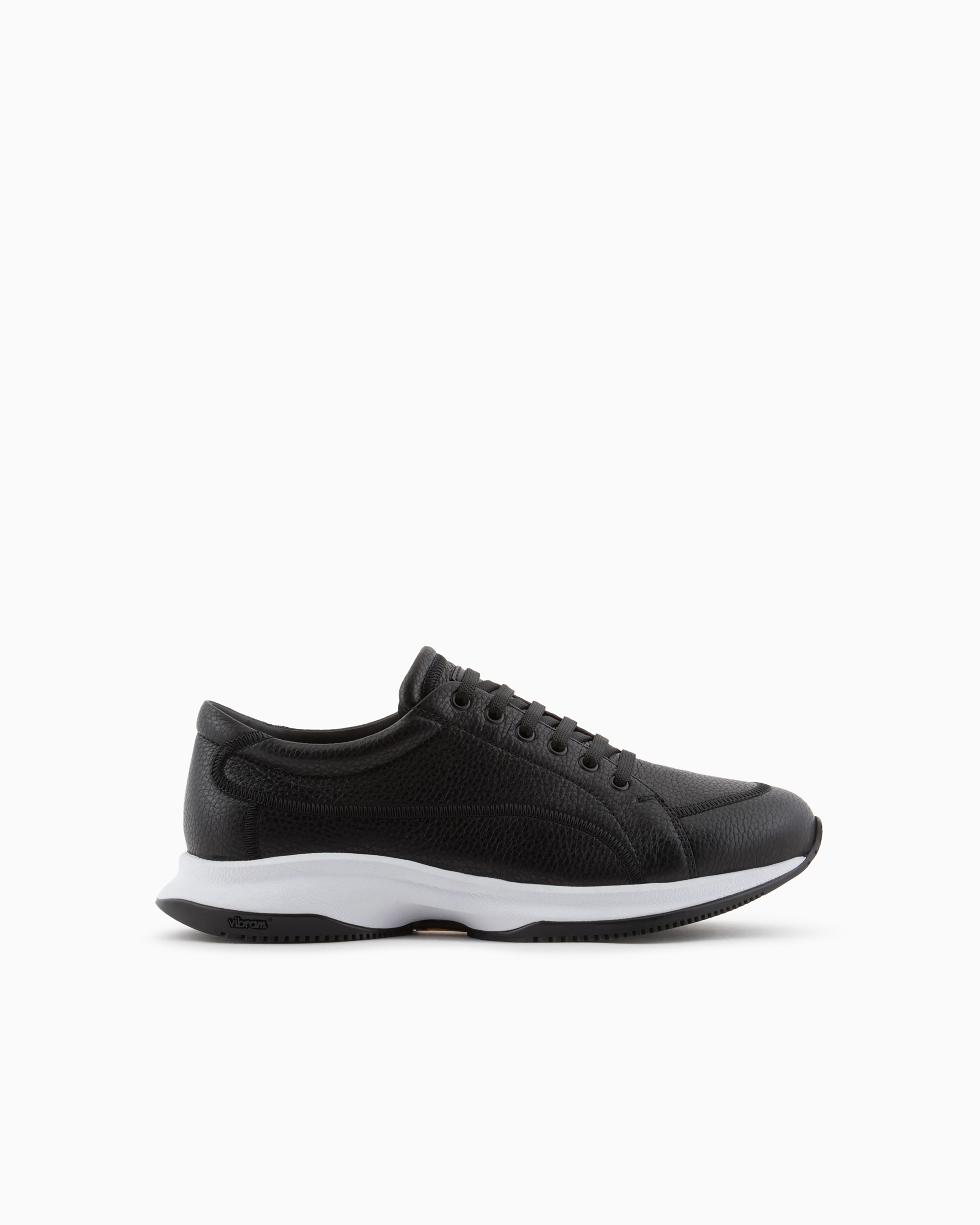 Shop Giorgio Armani Deerskin And Leather Sneakers In Black