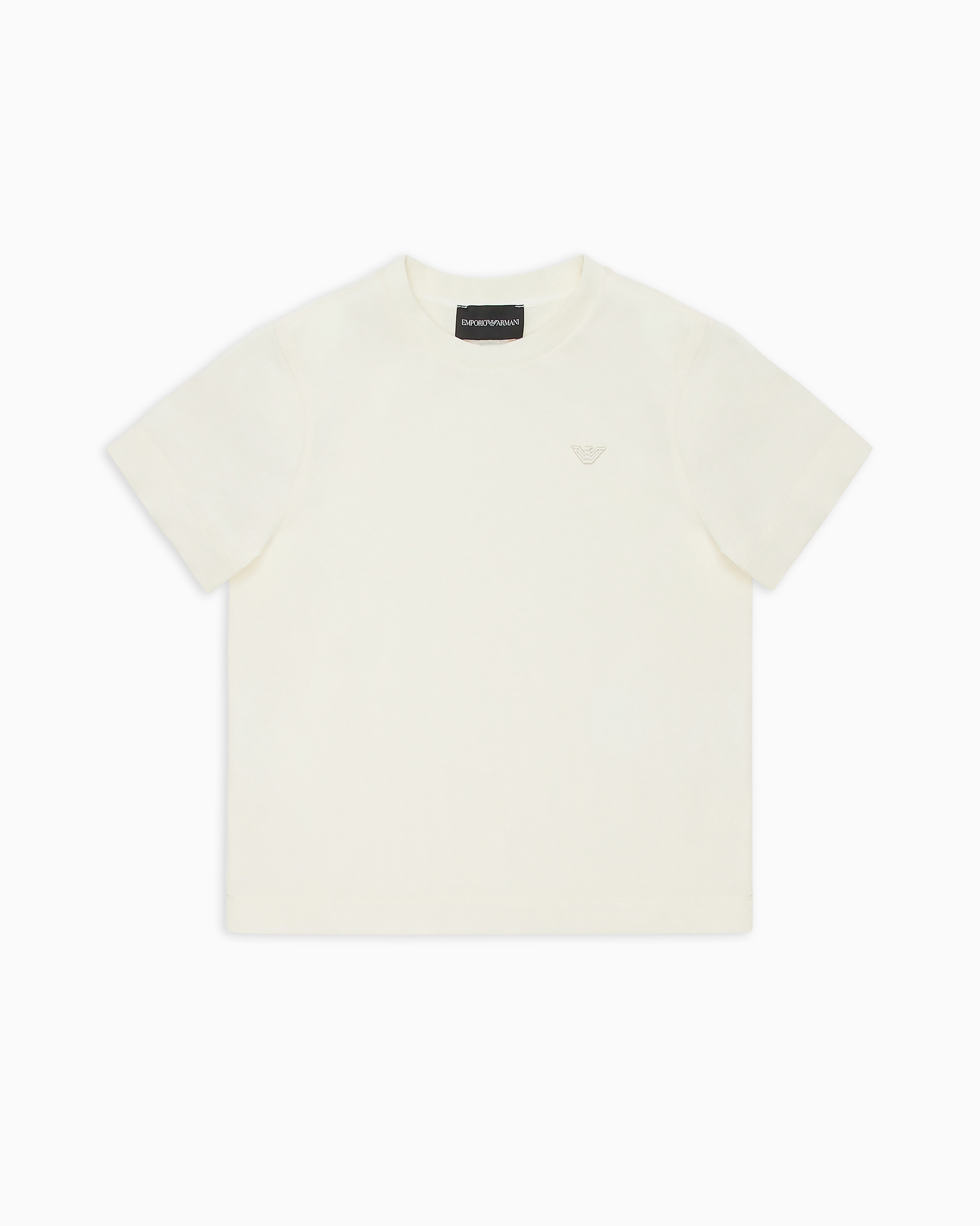 Emporio Armani Kids' Official Store Heavyweight Jersey T-shirt With Micro Eagle In White