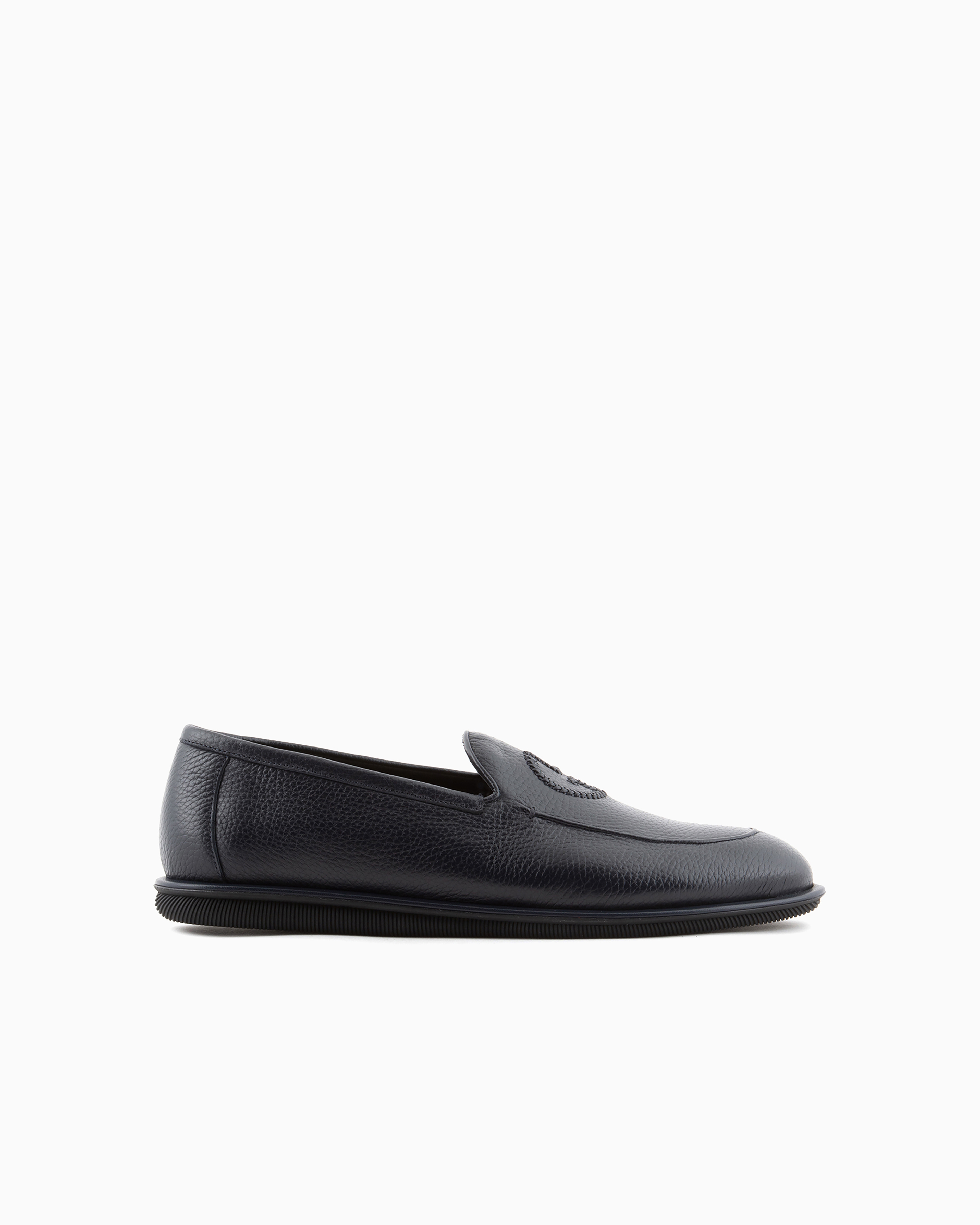 Giorgio Armani Official Store Deerskin Loafers In Navy Blue