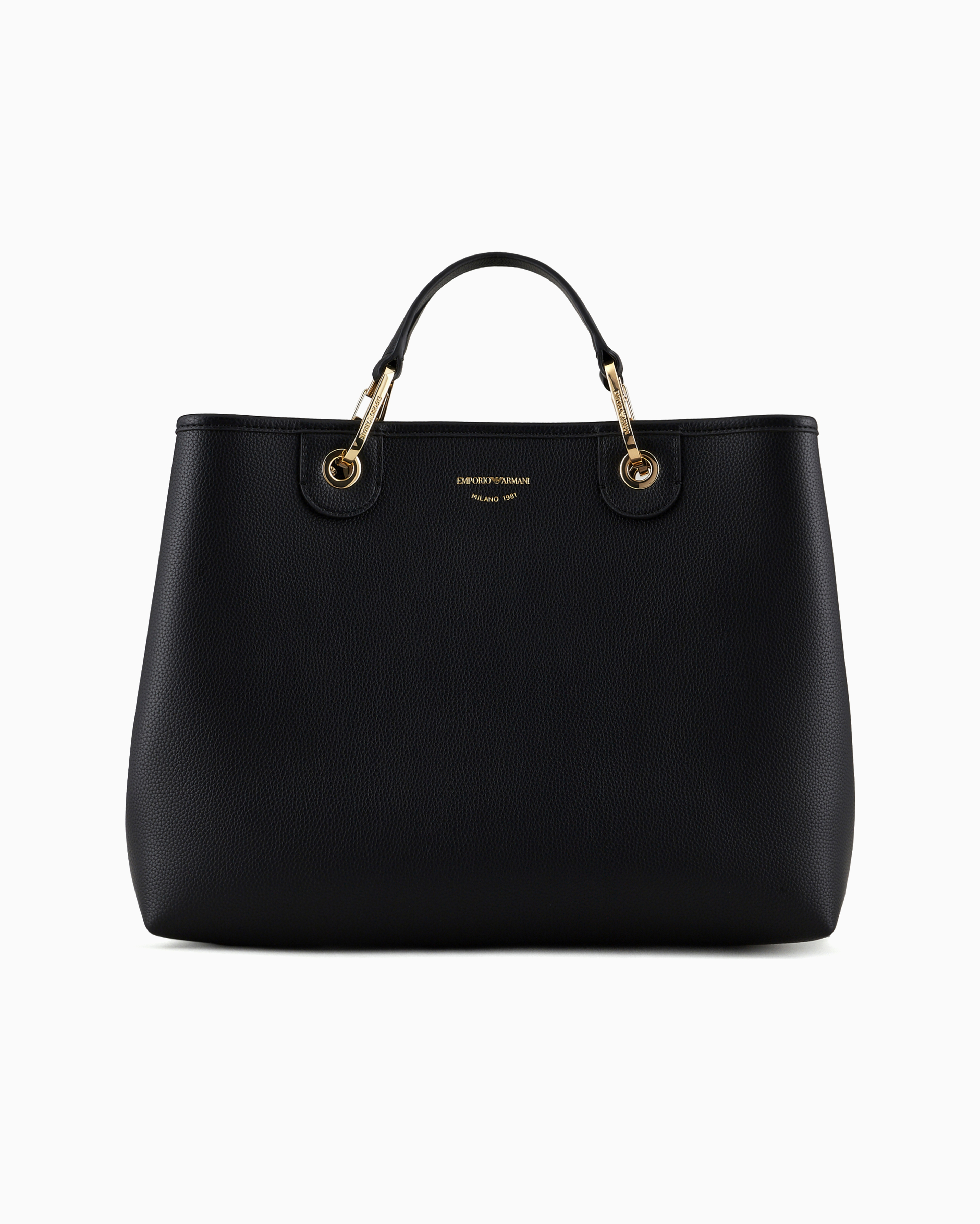 Emporio Armani Medium Myea Shopper Bag With Deer Print In Deep Black