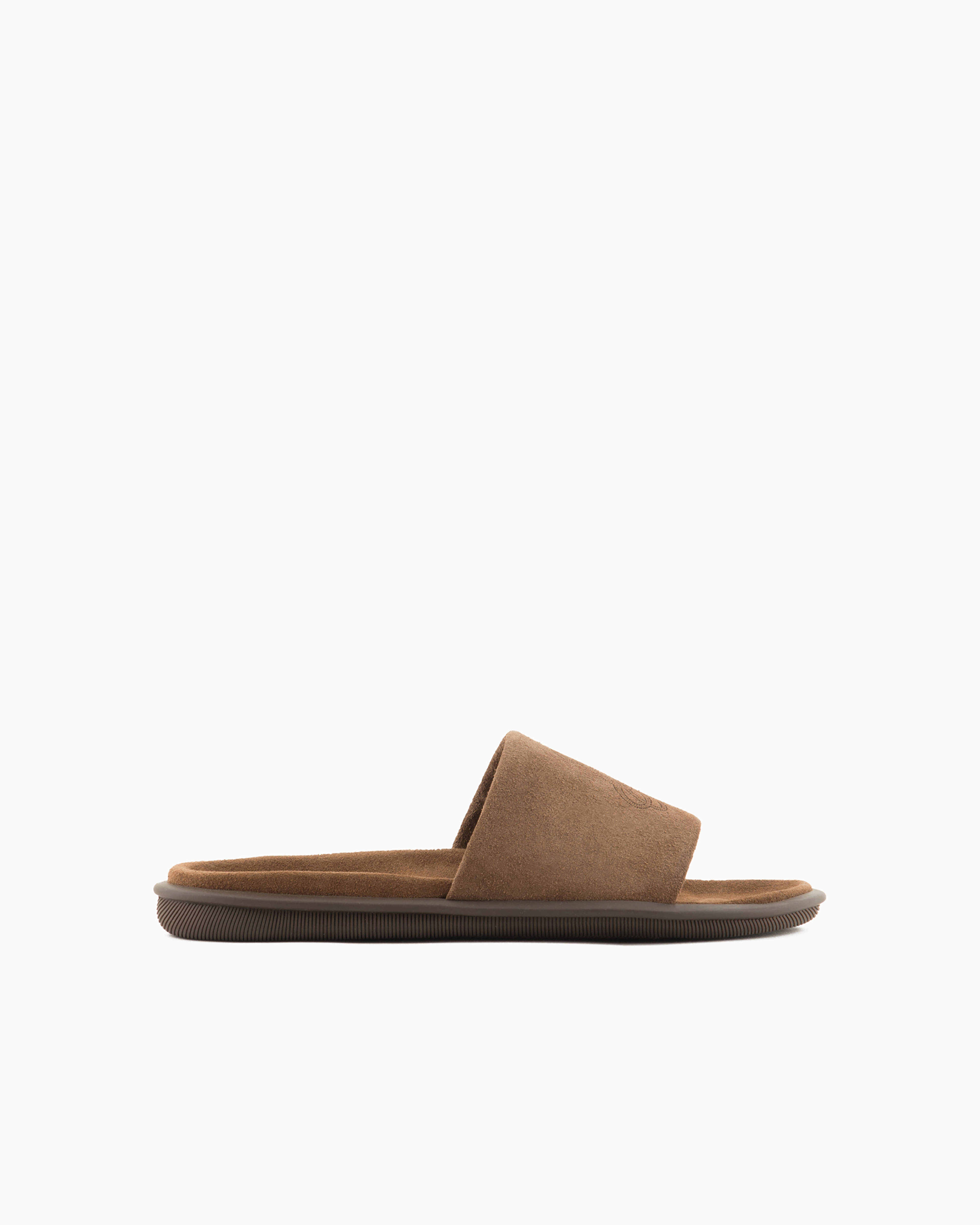 Giorgio Armani Official Store Suede Sandals With Logo In Tobacco