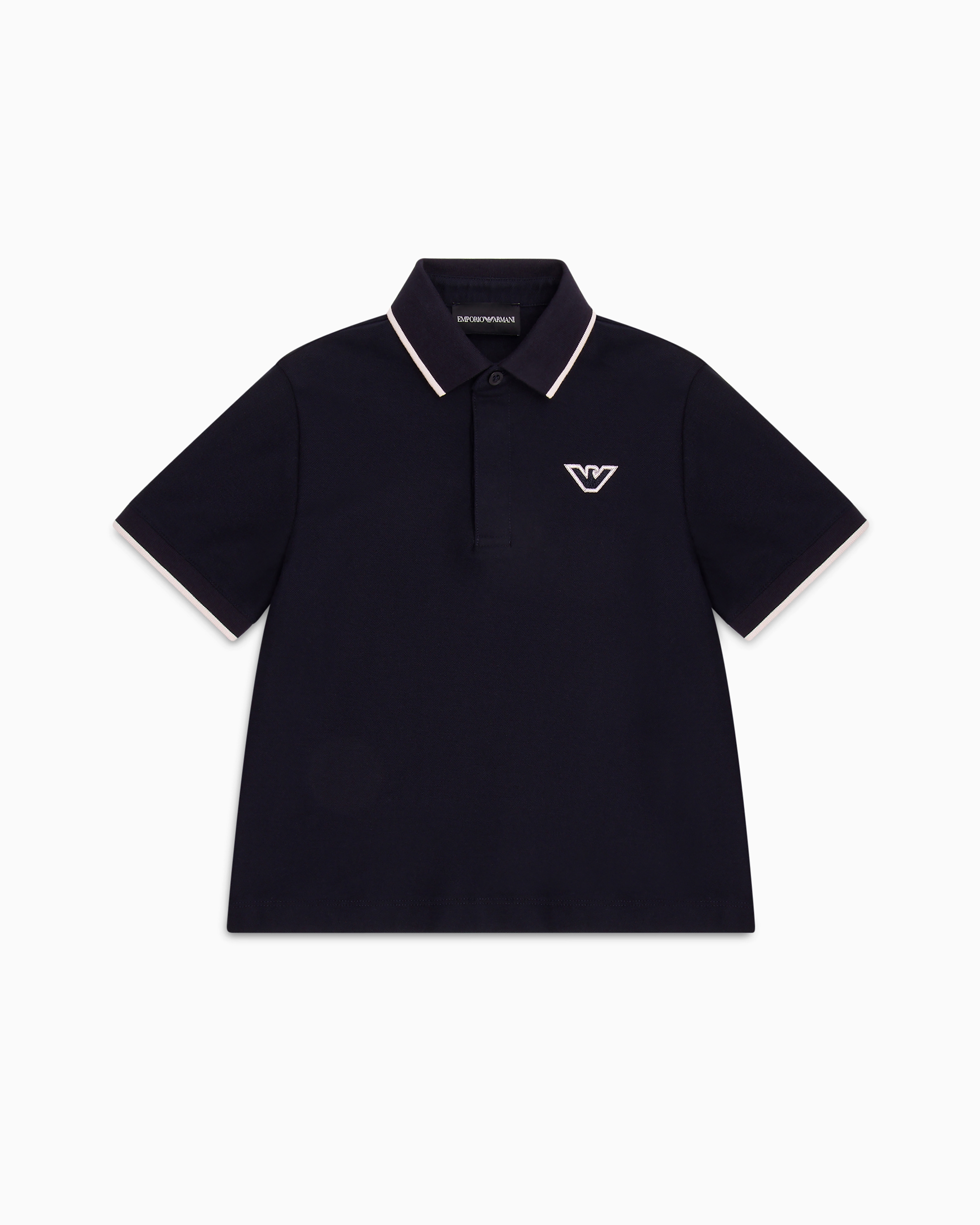 Emporio Armani Kids' Official Store Jersey Polo Shirt With Embossed Eagle Embroidery In Navy Blue