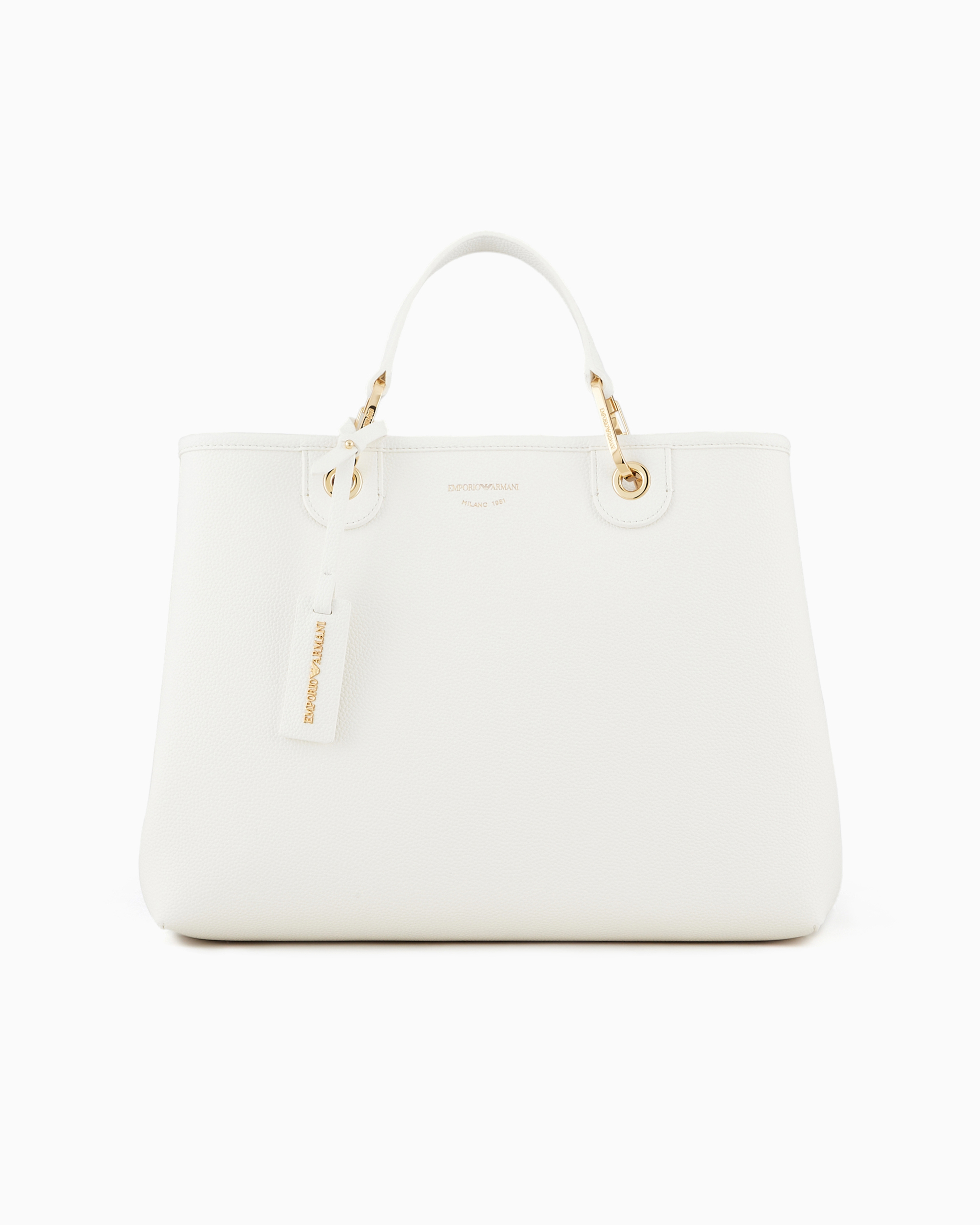 Emporio Armani Medium Myea Shopper Bag With Deer Print In White Logo