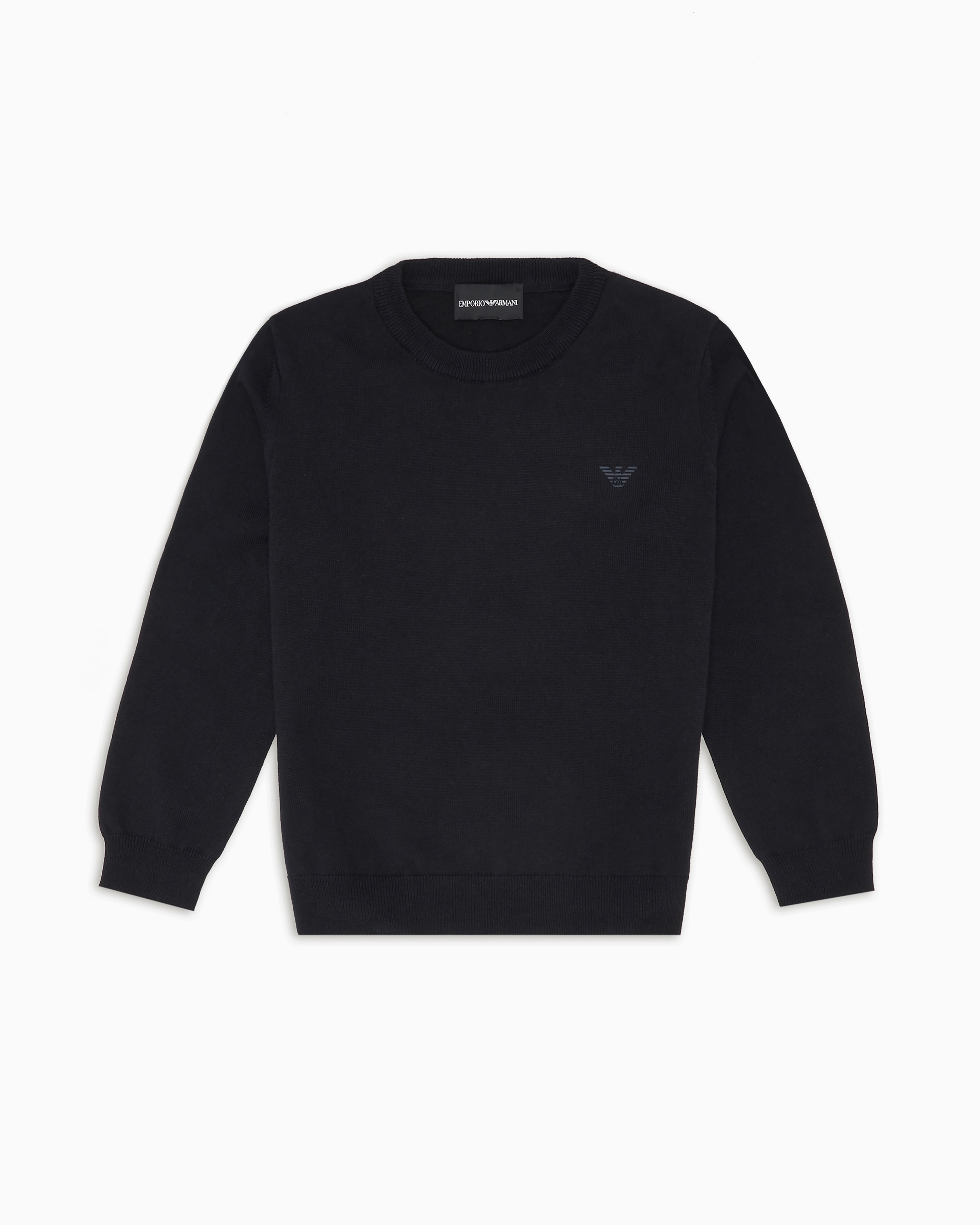 Emporio Armani Wool-blend Jumper With Micro-eagle Embroidery In Navy Blue