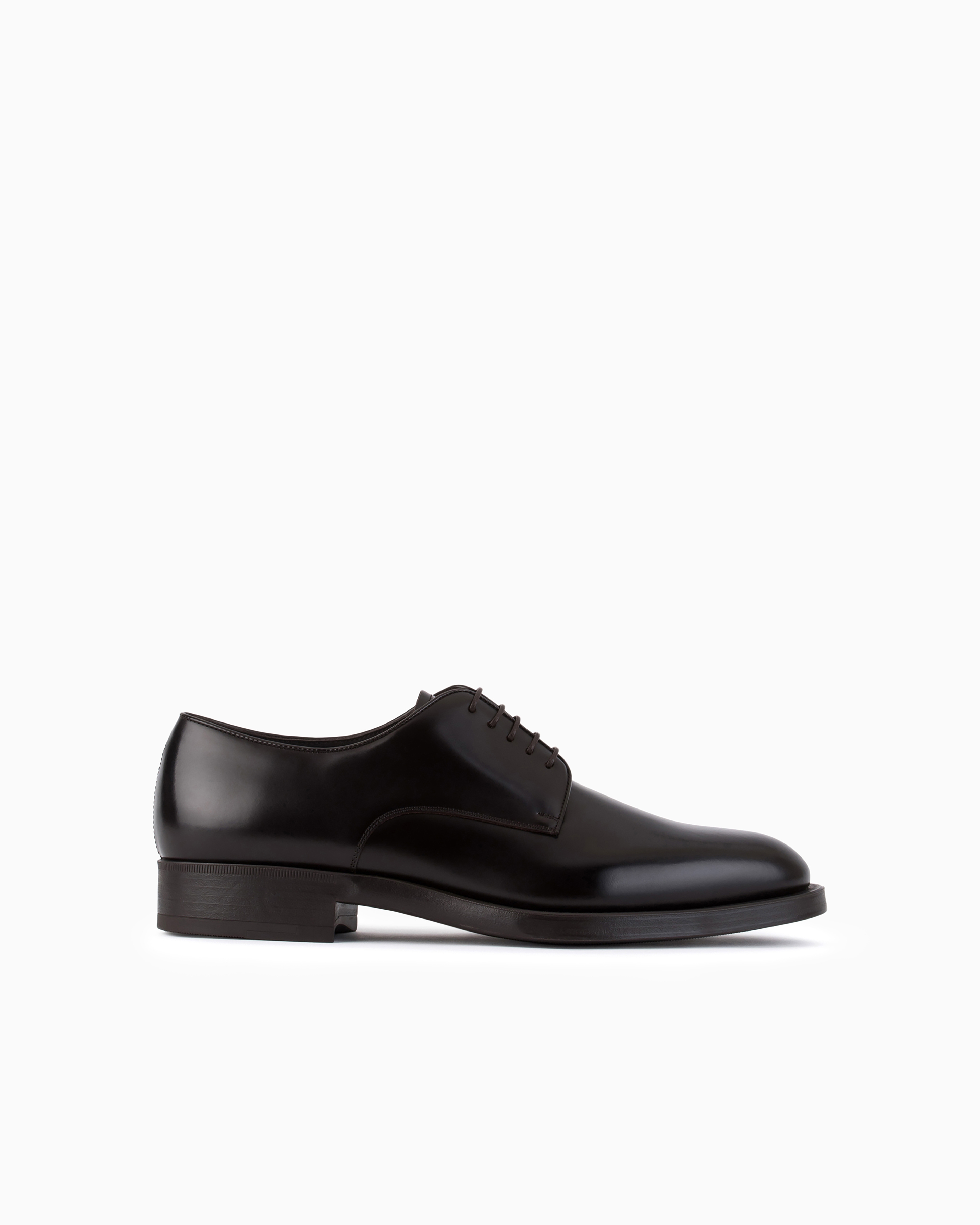 Giorgio Armani Official Store Leather Derby Shoes In Dark Brown