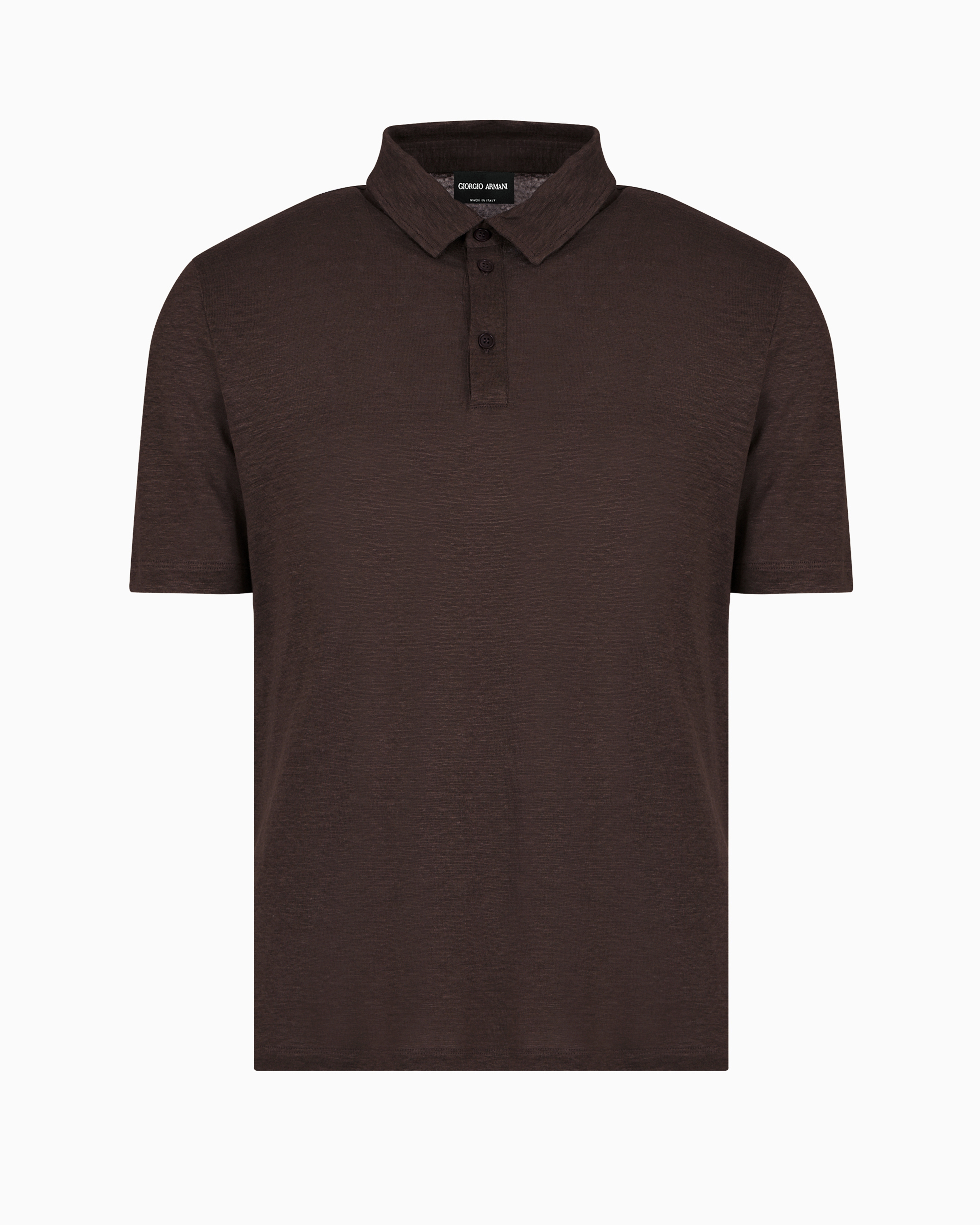 Giorgio Armani Official Store Short-sleeved Polo Shirt In Pure Linen Jersey In Marron