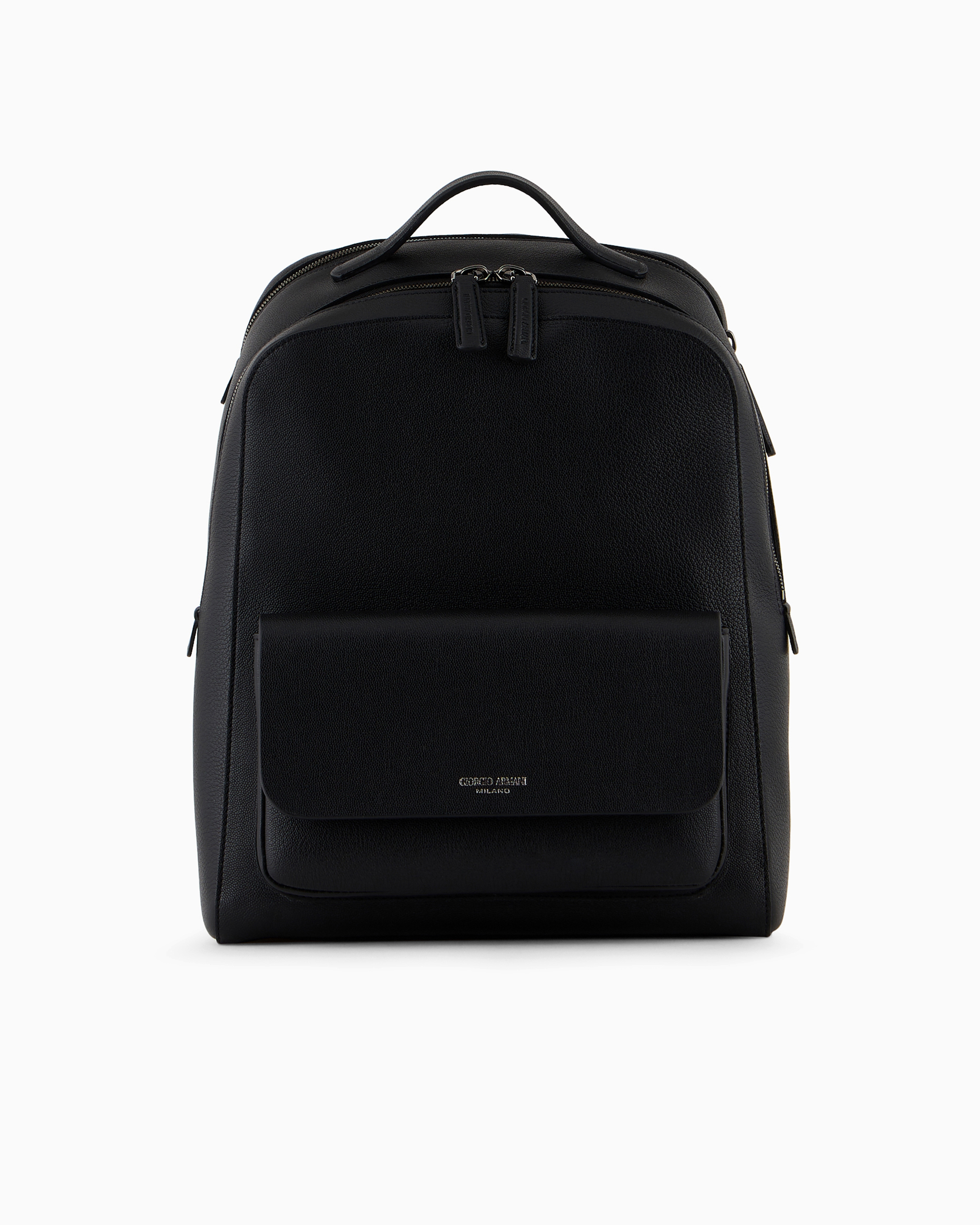 Giorgio Armani Official Store Round Leather Backpack In Black