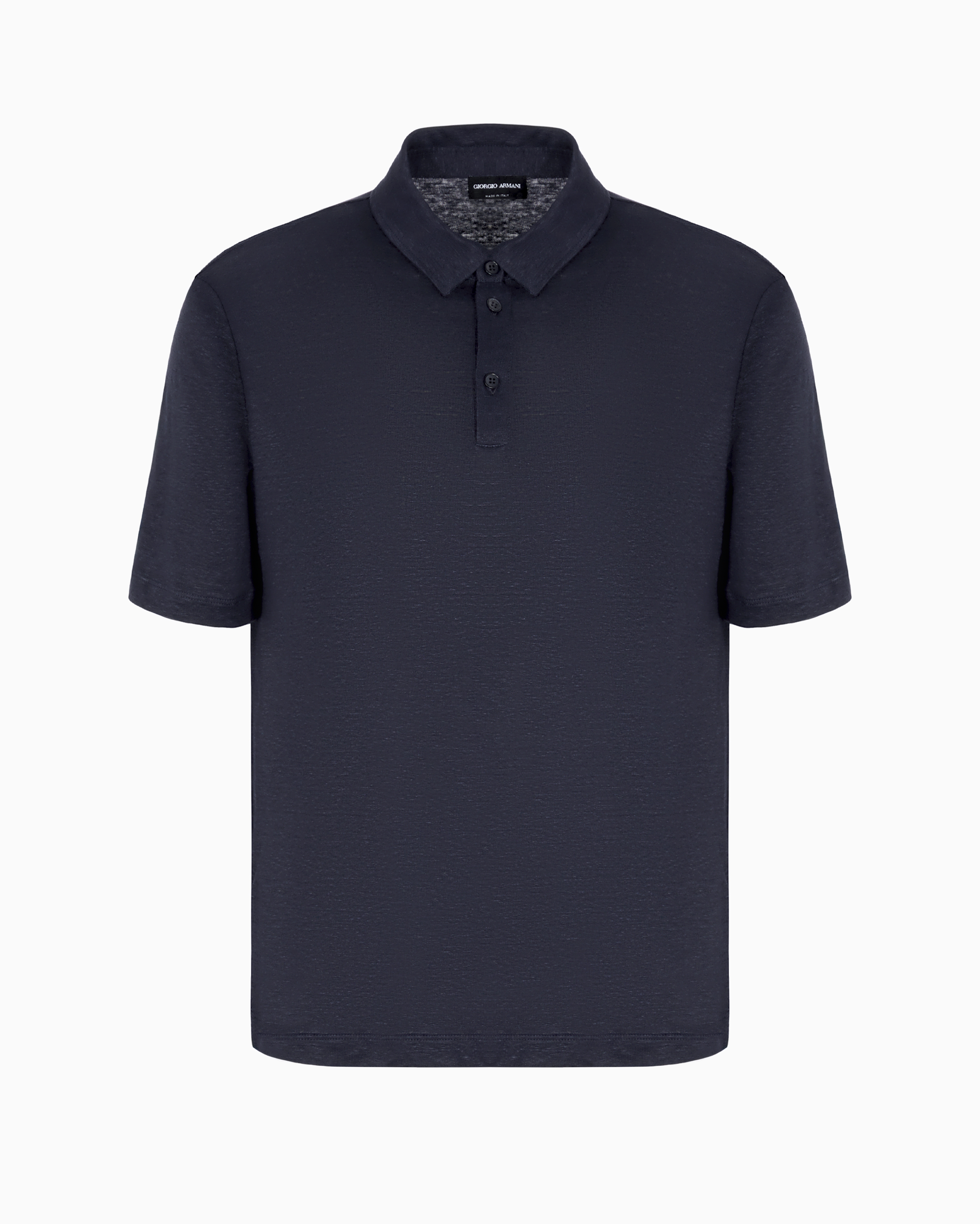 Giorgio Armani Official Store Short-sleeved Polo Shirt In Pure Linen Jersey In Midnight Blue