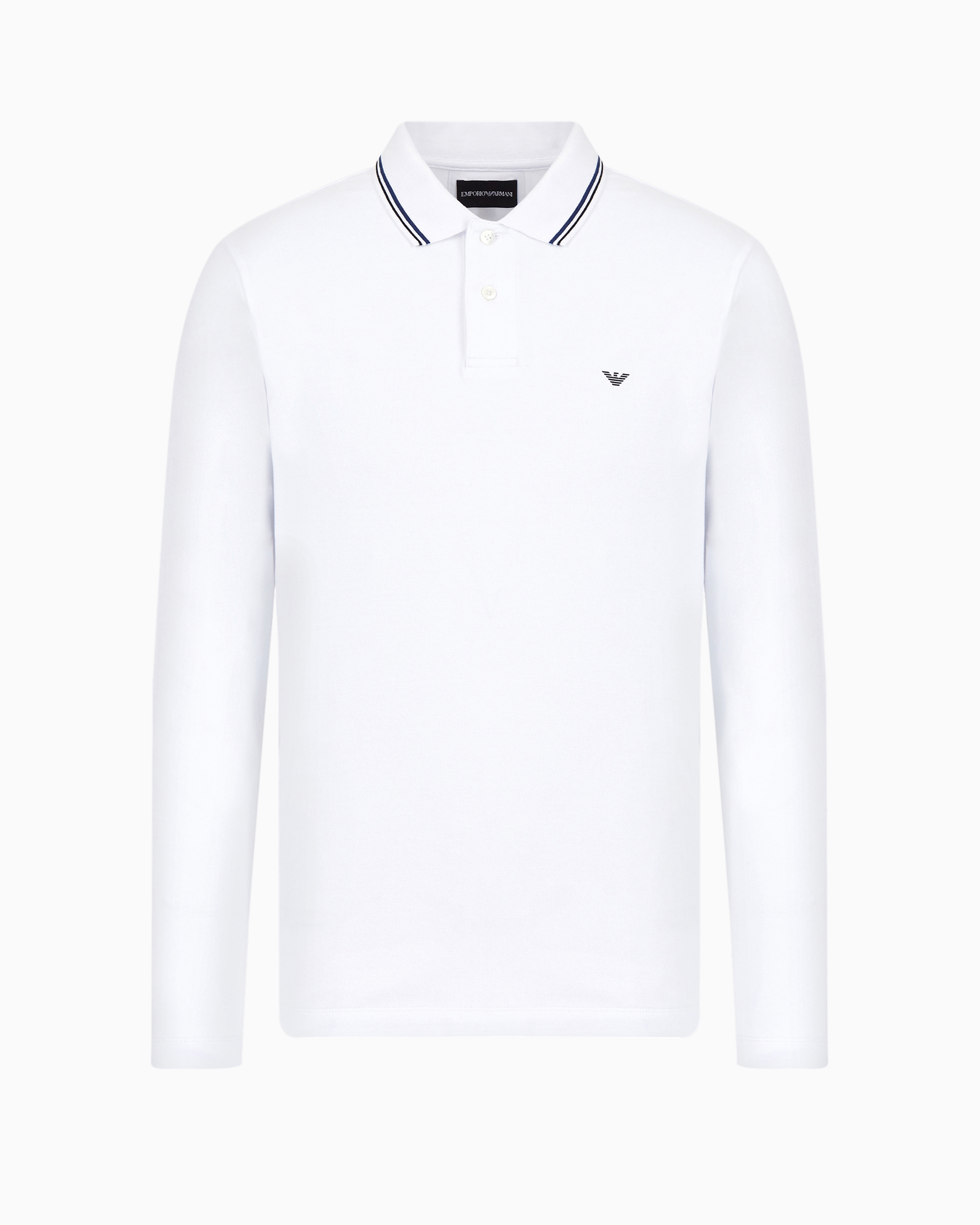 Emporio Armani White Long Sleeve Polo Shirt With Logo Embroidery In White