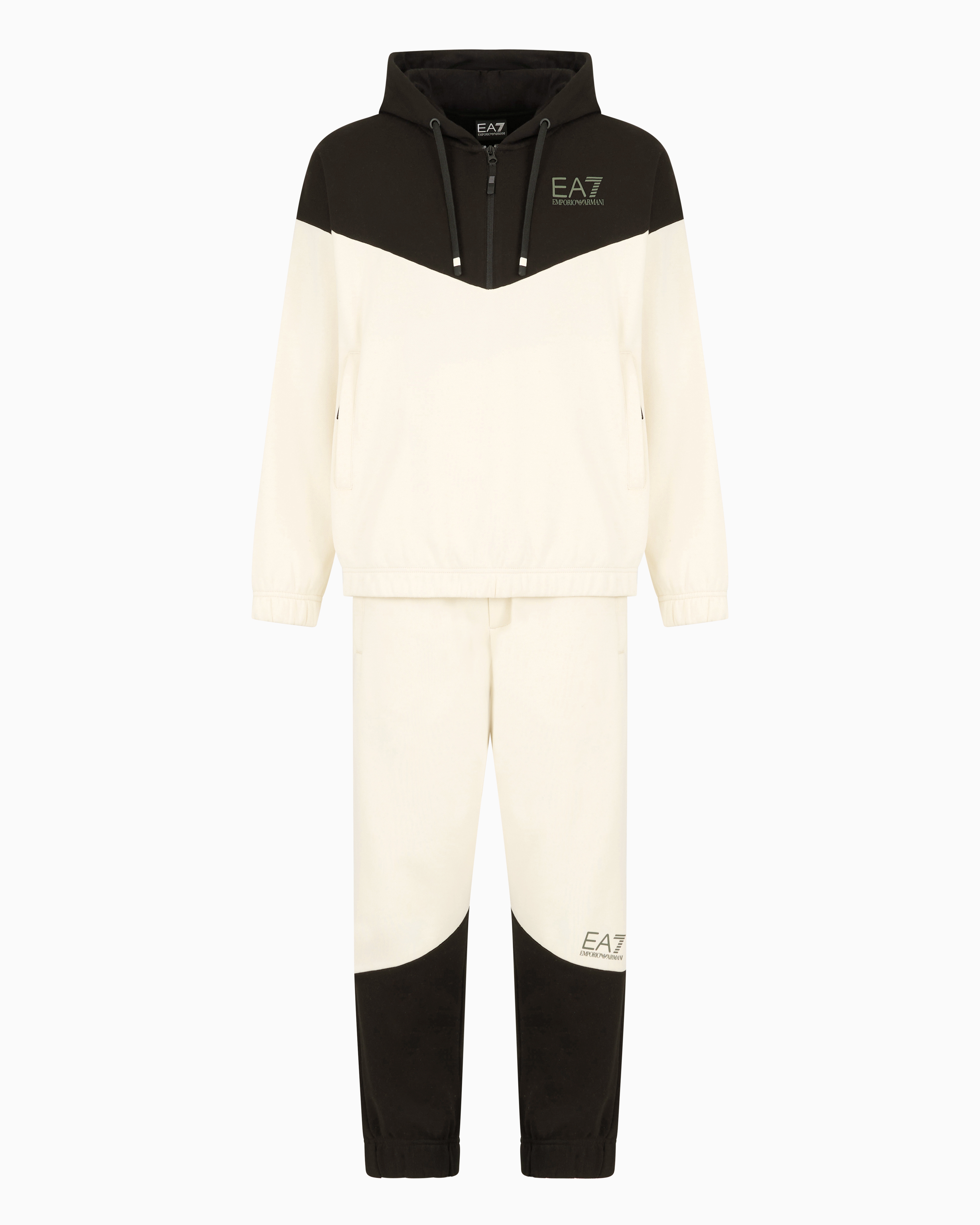 Shop Ea7 Athletic Colour Block Cotton-blend Tracksuit In Beige