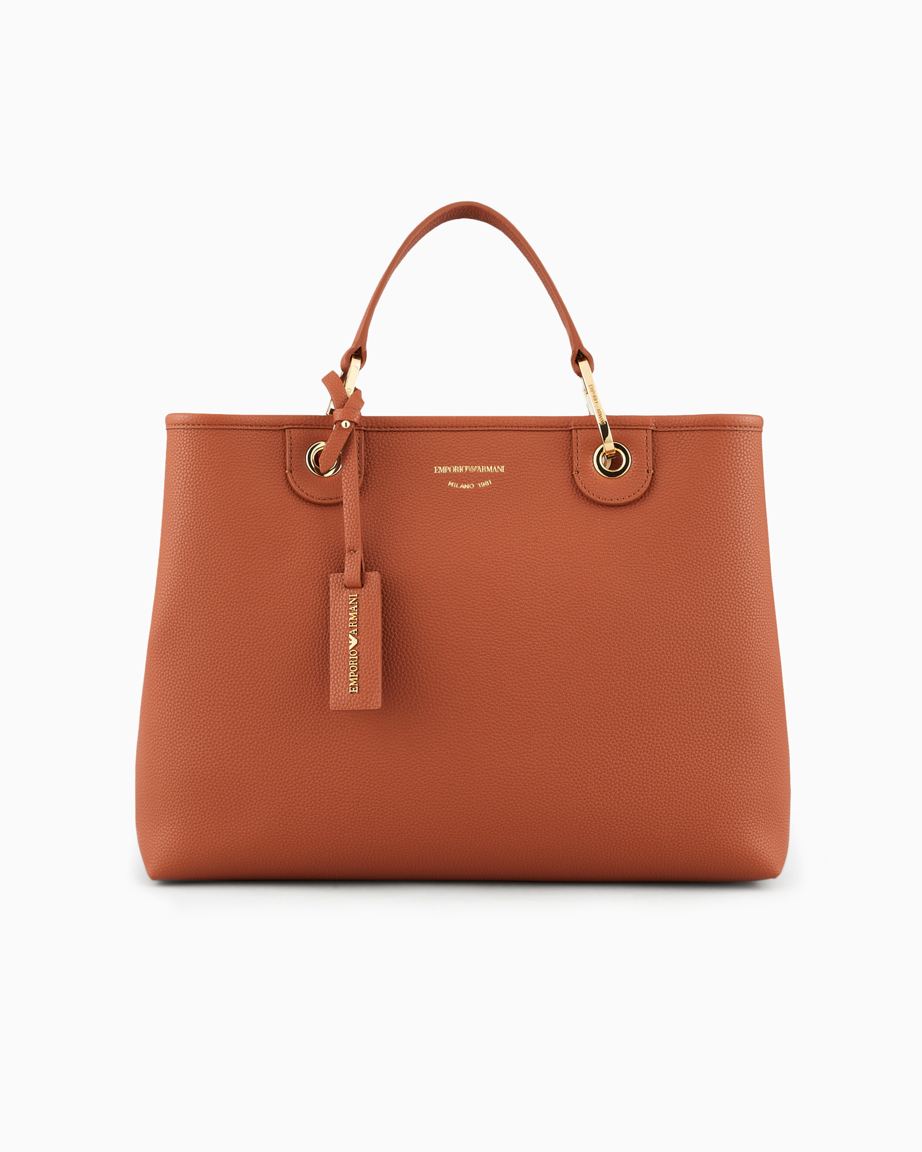 Emporio Armani Official Store Medium Myea Shopper Bag With Deer Print In Tobacco