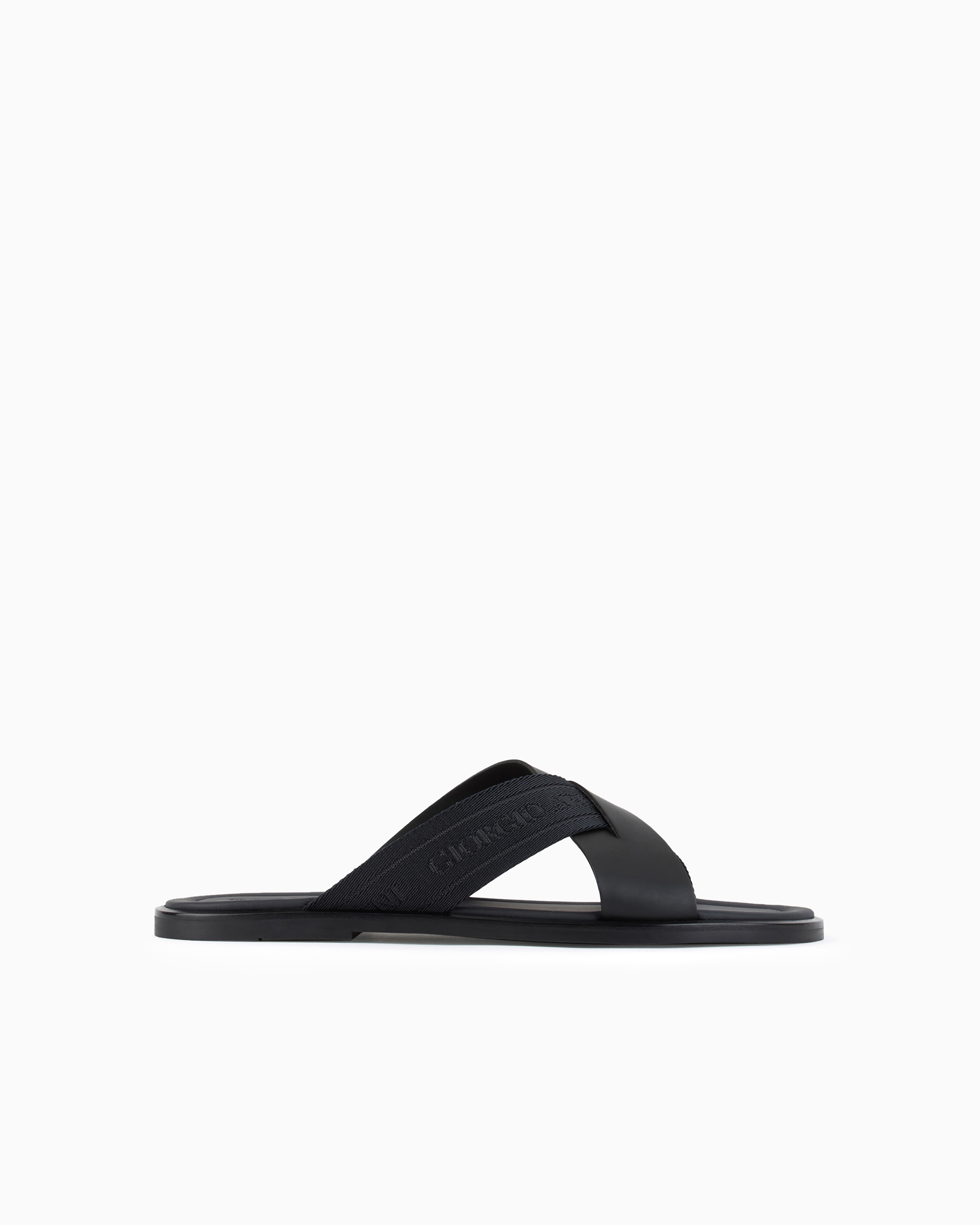 Giorgio Armani Leather Cross Sandals With Two-toned Tape In Black
