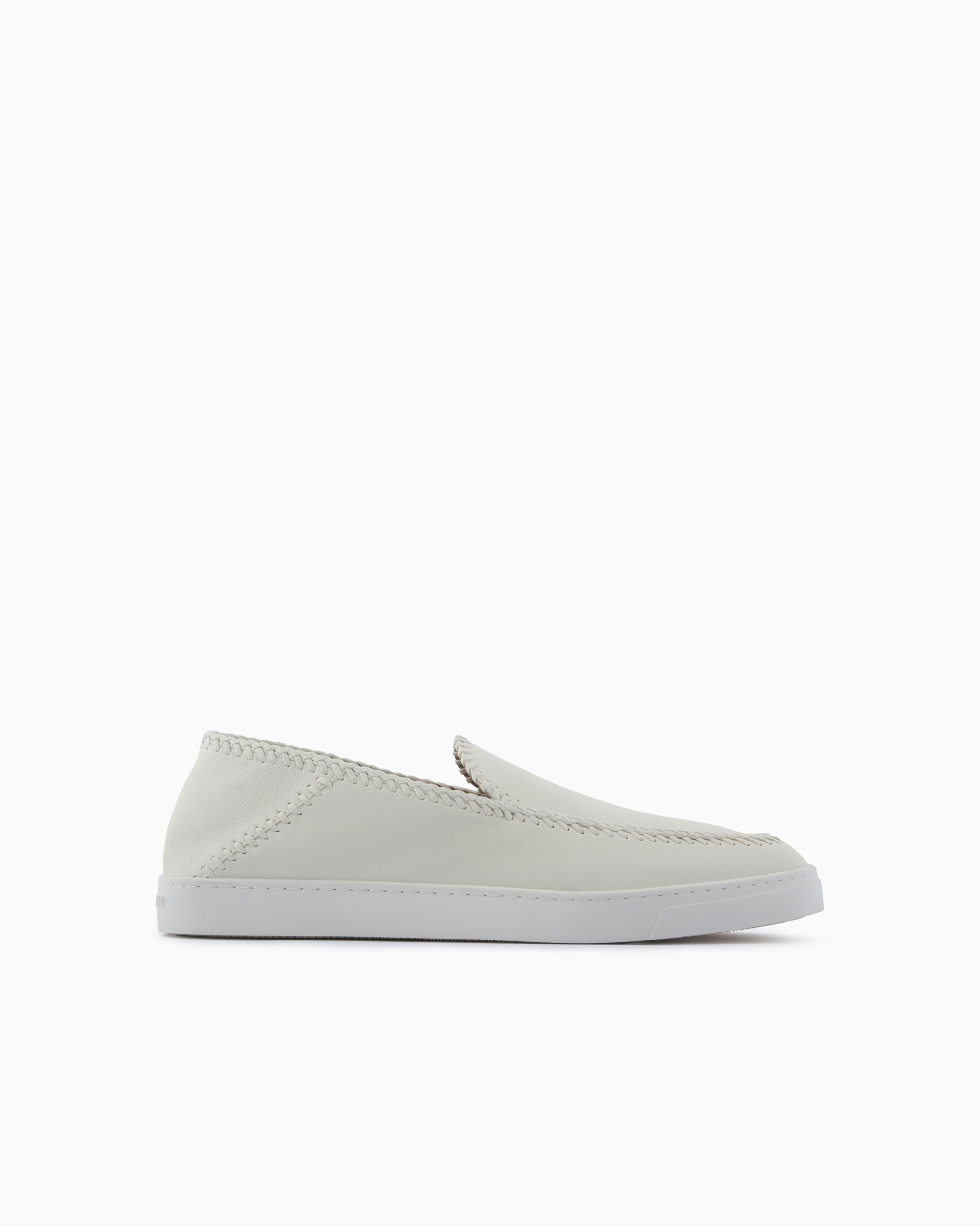 Giorgio Armani Official Store Galleria 3 Nappa-leather Slip-ons In Panna