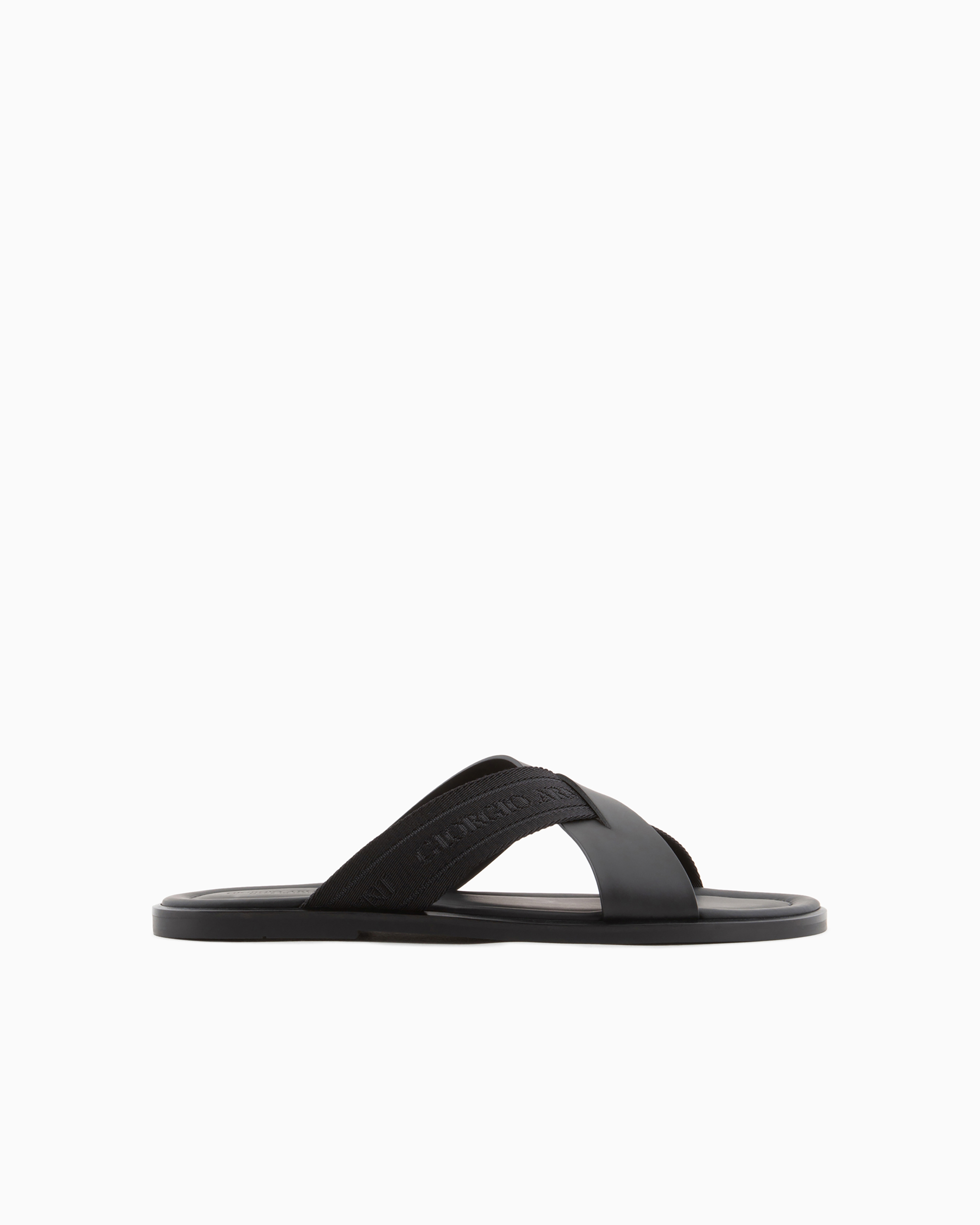 Giorgio Armani Official Store Leather Sandals With Two-toned Tape In Black 1