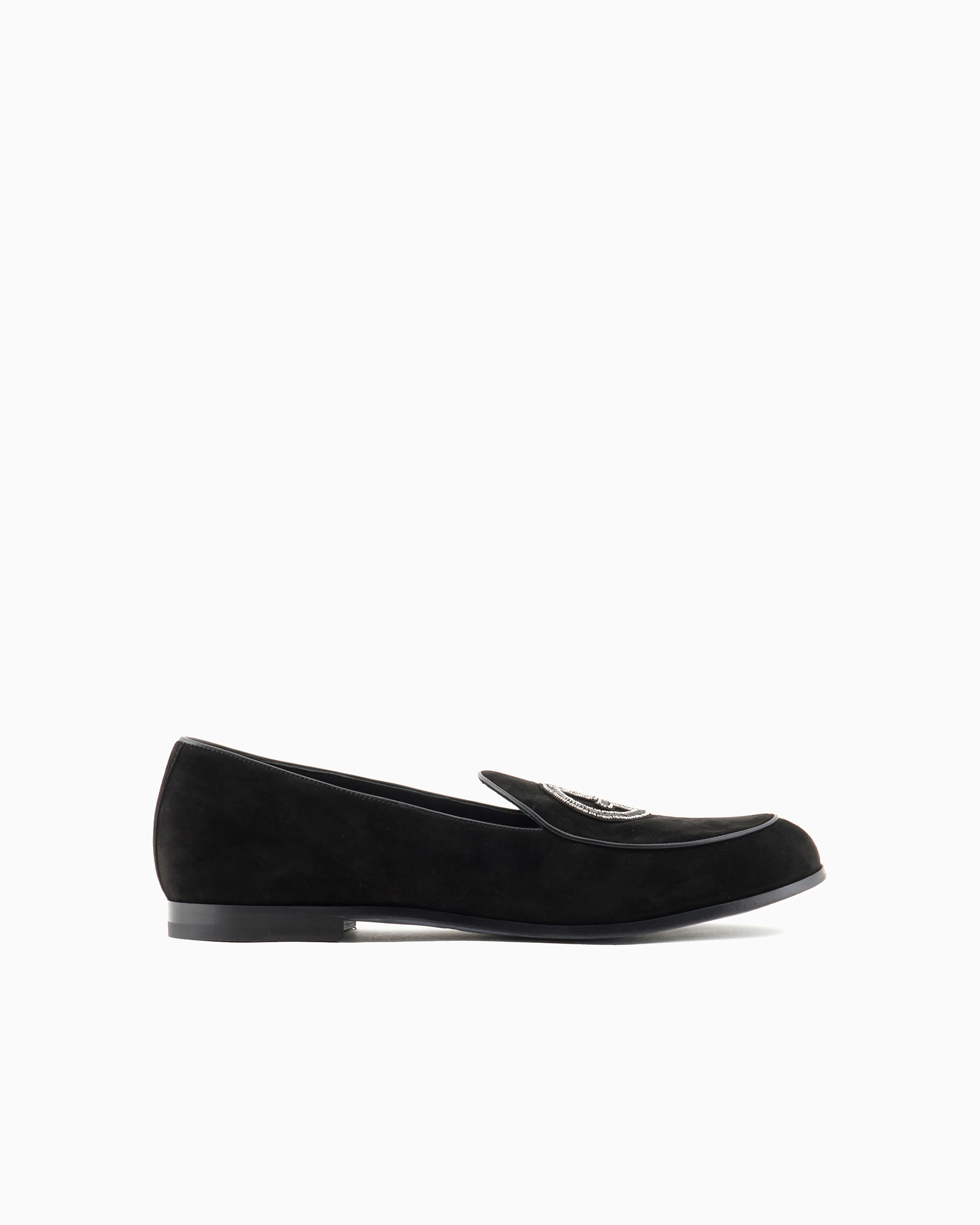 Giorgio Armani Official Store Suede Loafers With Embroidered Logo In Black