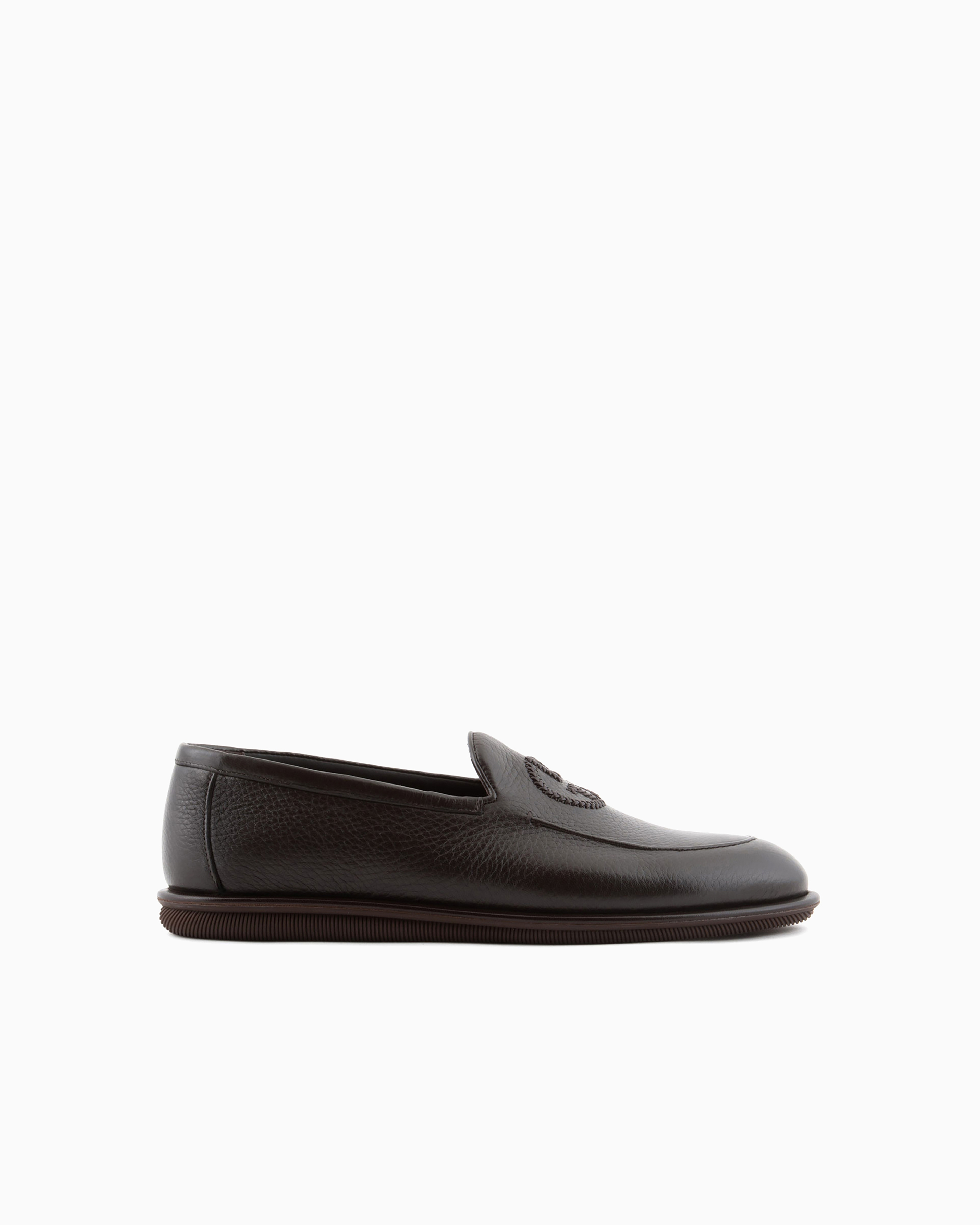 Giorgio Armani Official Store Deerskin Loafers In Brown